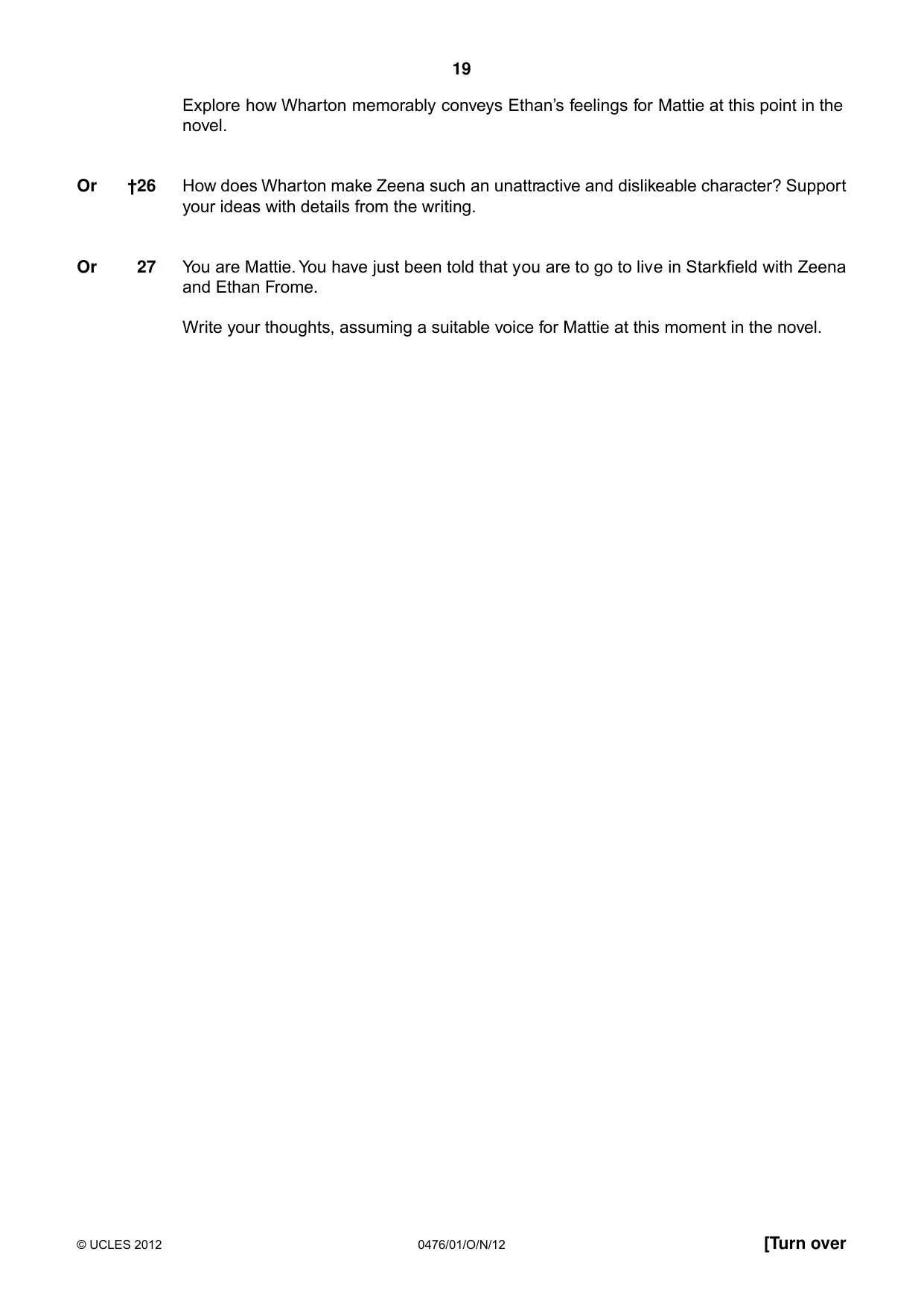 Cambridge IGCSE English - Literature (UK) 0476 2012 Oct/Nov Paper 1 · Variant 1 question paper, page 19 of 22