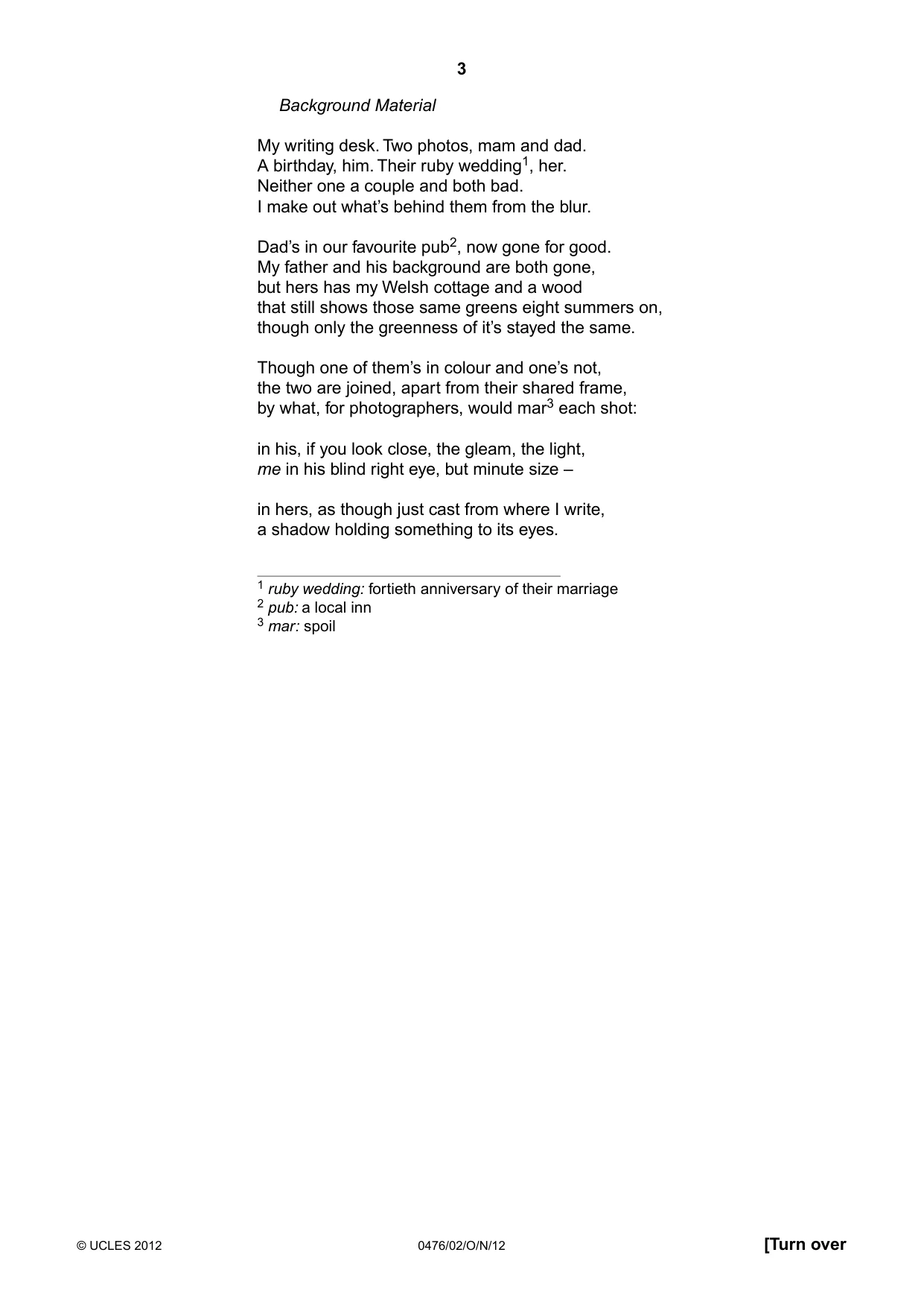 Cambridge IGCSE English - Literature (UK) 0476 2012 Oct/Nov Paper 2 · Variant 1 question paper, page 3 of 5