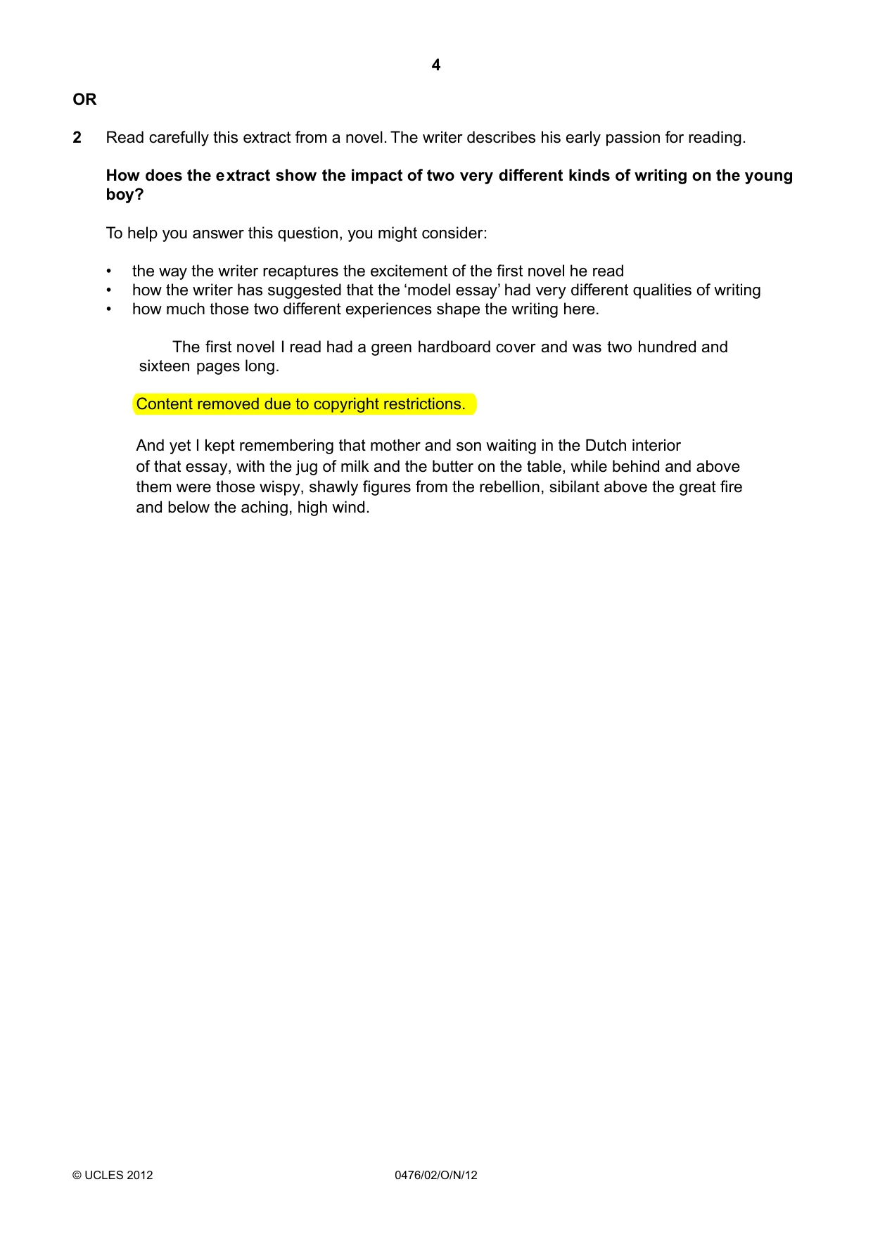 Cambridge IGCSE English - Literature (UK) 0476 2012 Oct/Nov Paper 2 · Variant 1 question paper, page 4 of 5