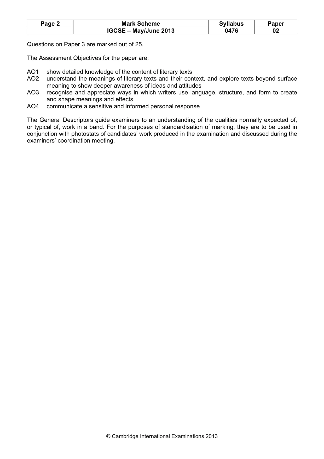 Mark scheme, page 2 of 3
