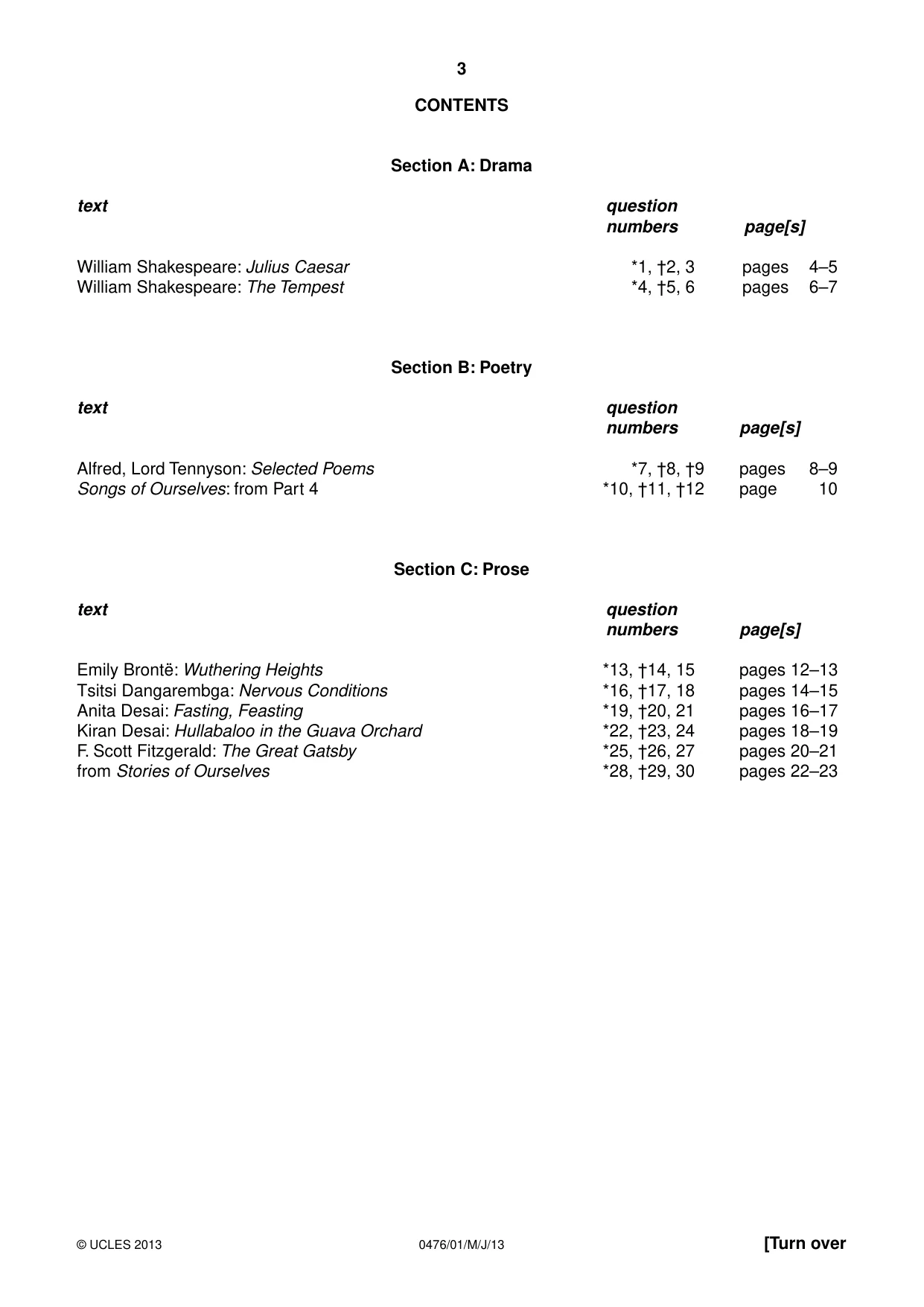 Cambridge IGCSE English - Literature (UK) 0476 2013 May/June Paper 1 · Variant 1 question paper, page 3 of 24