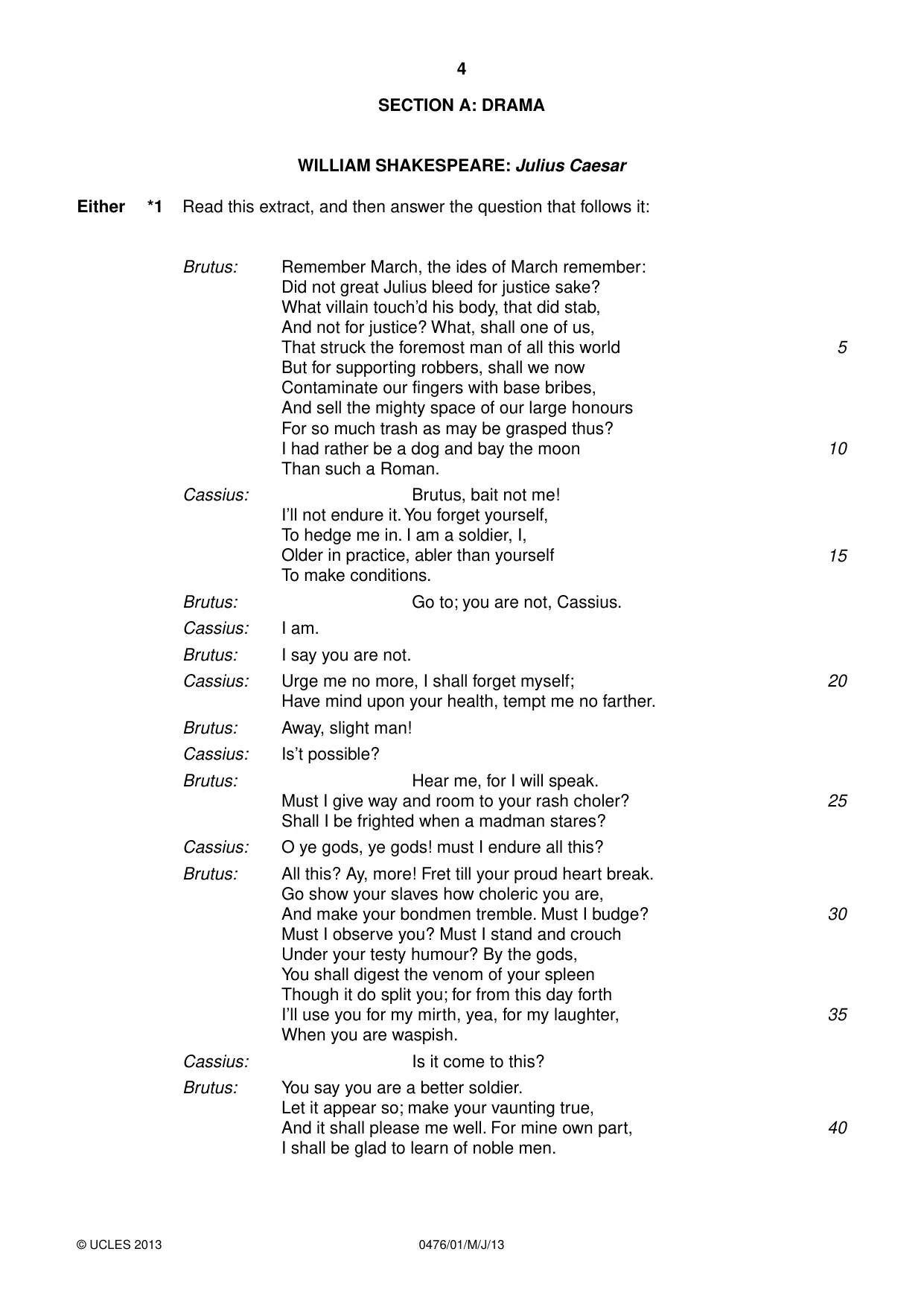 Cambridge IGCSE English - Literature (UK) 0476 2013 May/June Paper 1 · Variant 1 question paper, page 4 of 24