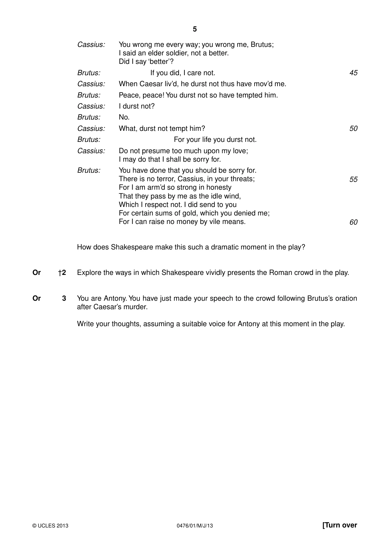 Cambridge IGCSE English - Literature (UK) 0476 2013 May/June Paper 1 · Variant 1 question paper, page 5 of 24