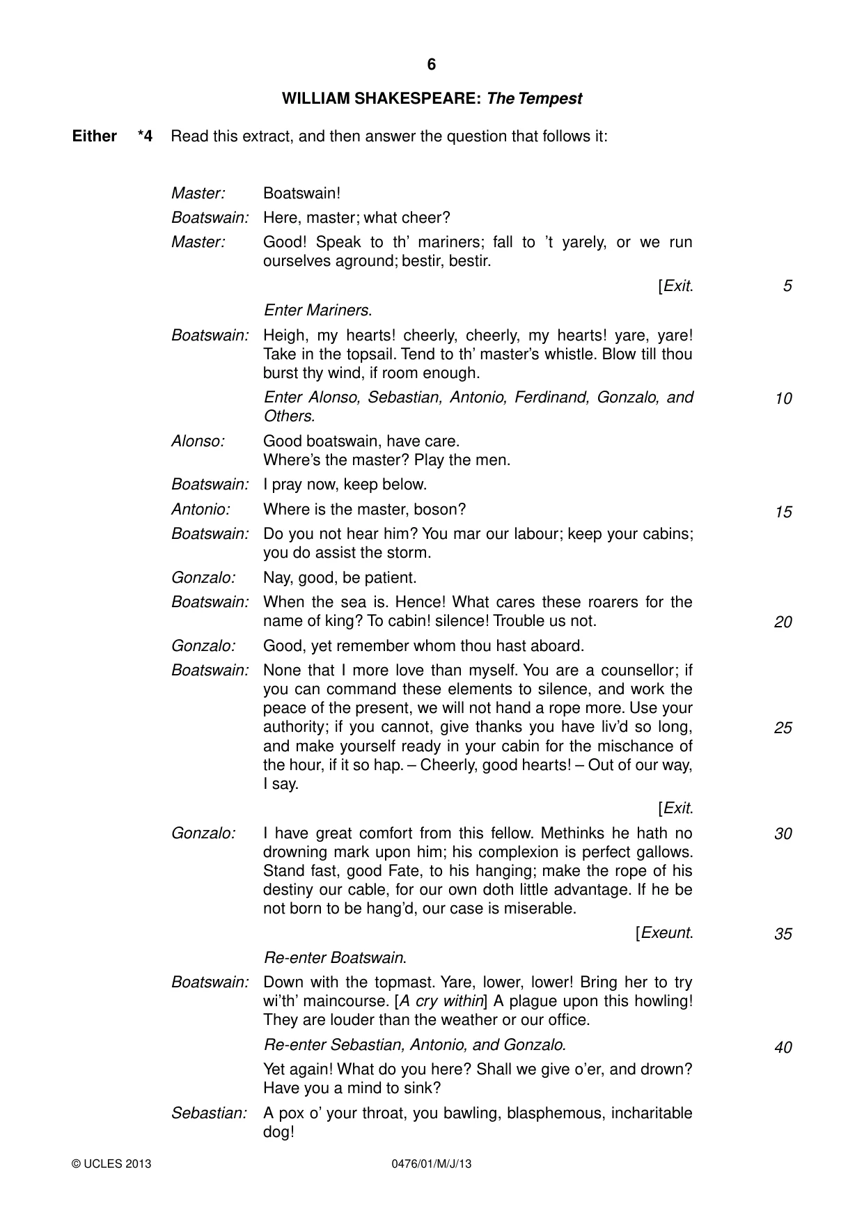 Cambridge IGCSE English - Literature (UK) 0476 2013 May/June Paper 1 · Variant 1 question paper, page 6 of 24