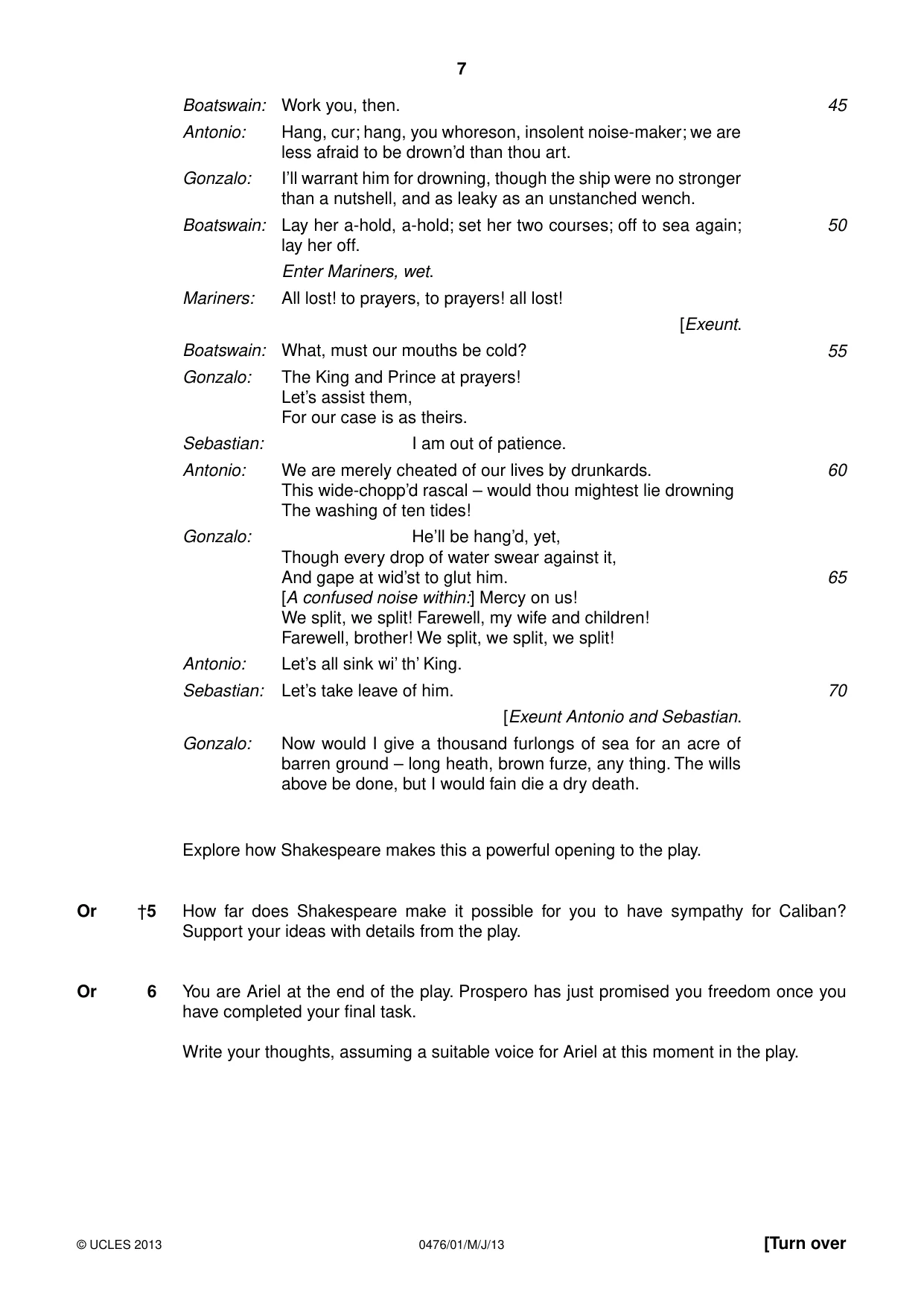 Cambridge IGCSE English - Literature (UK) 0476 2013 May/June Paper 1 · Variant 1 question paper, page 7 of 24