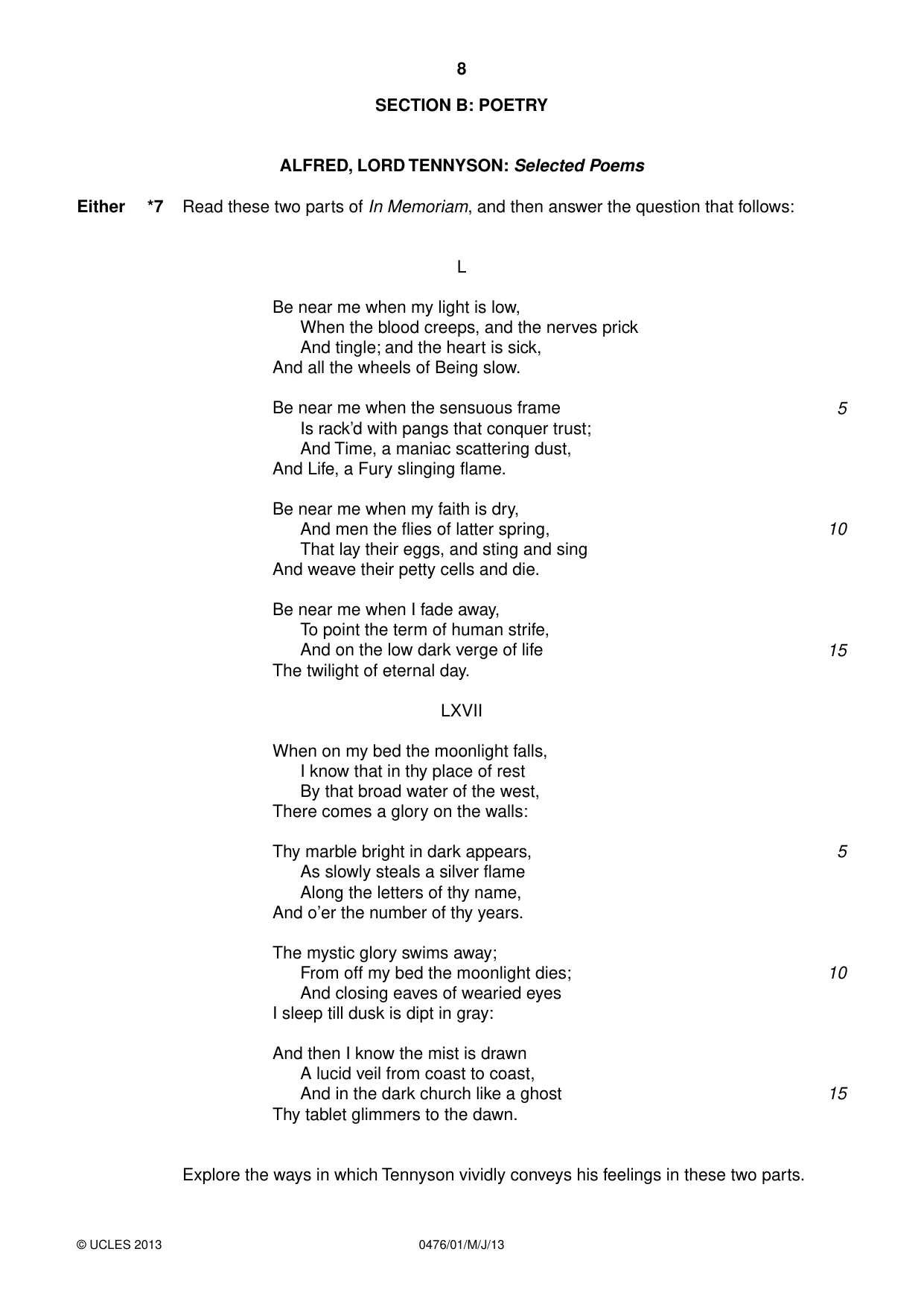 Cambridge IGCSE English - Literature (UK) 0476 2013 May/June Paper 1 · Variant 1 question paper, page 8 of 24