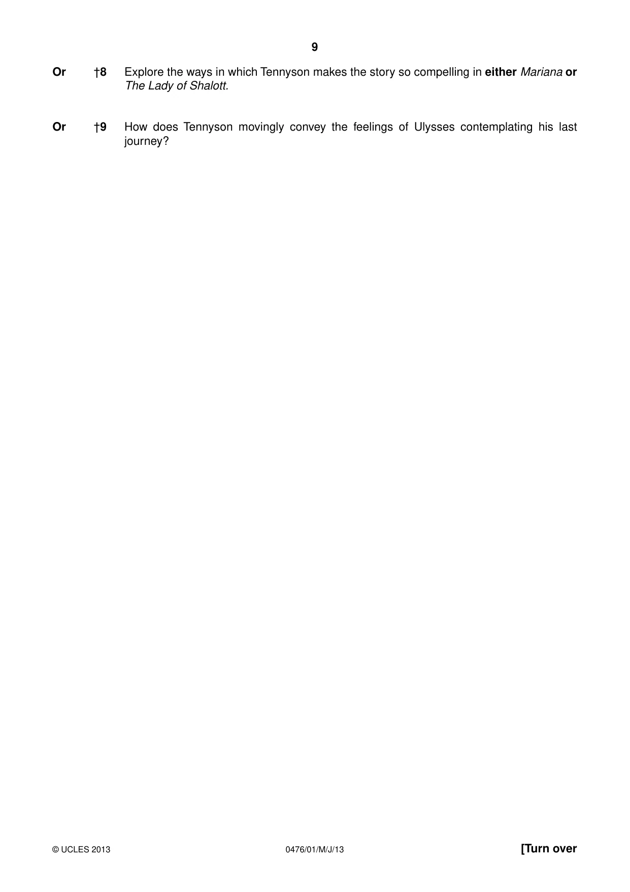 Cambridge IGCSE English - Literature (UK) 0476 2013 May/June Paper 1 · Variant 1 question paper, page 9 of 24