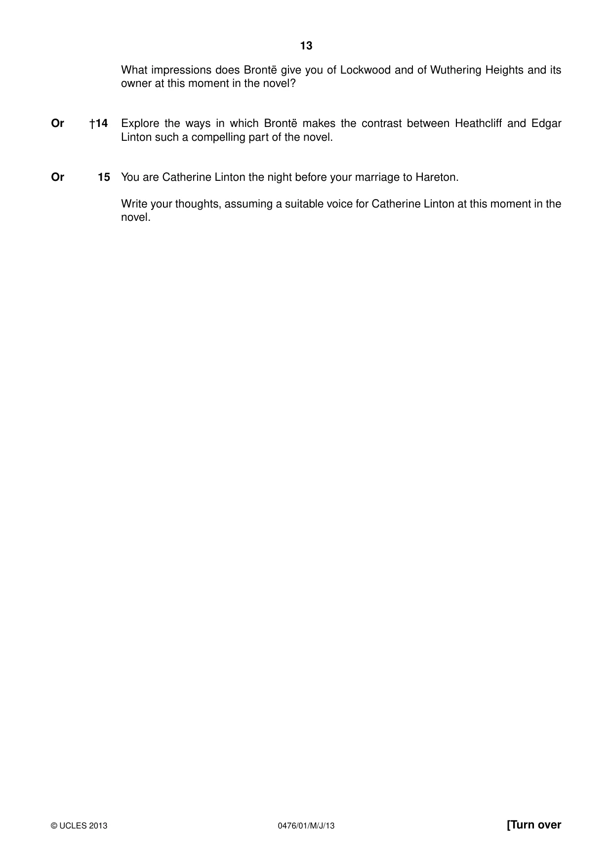 Cambridge IGCSE English - Literature (UK) 0476 2013 May/June Paper 1 · Variant 1 question paper, page 13 of 24