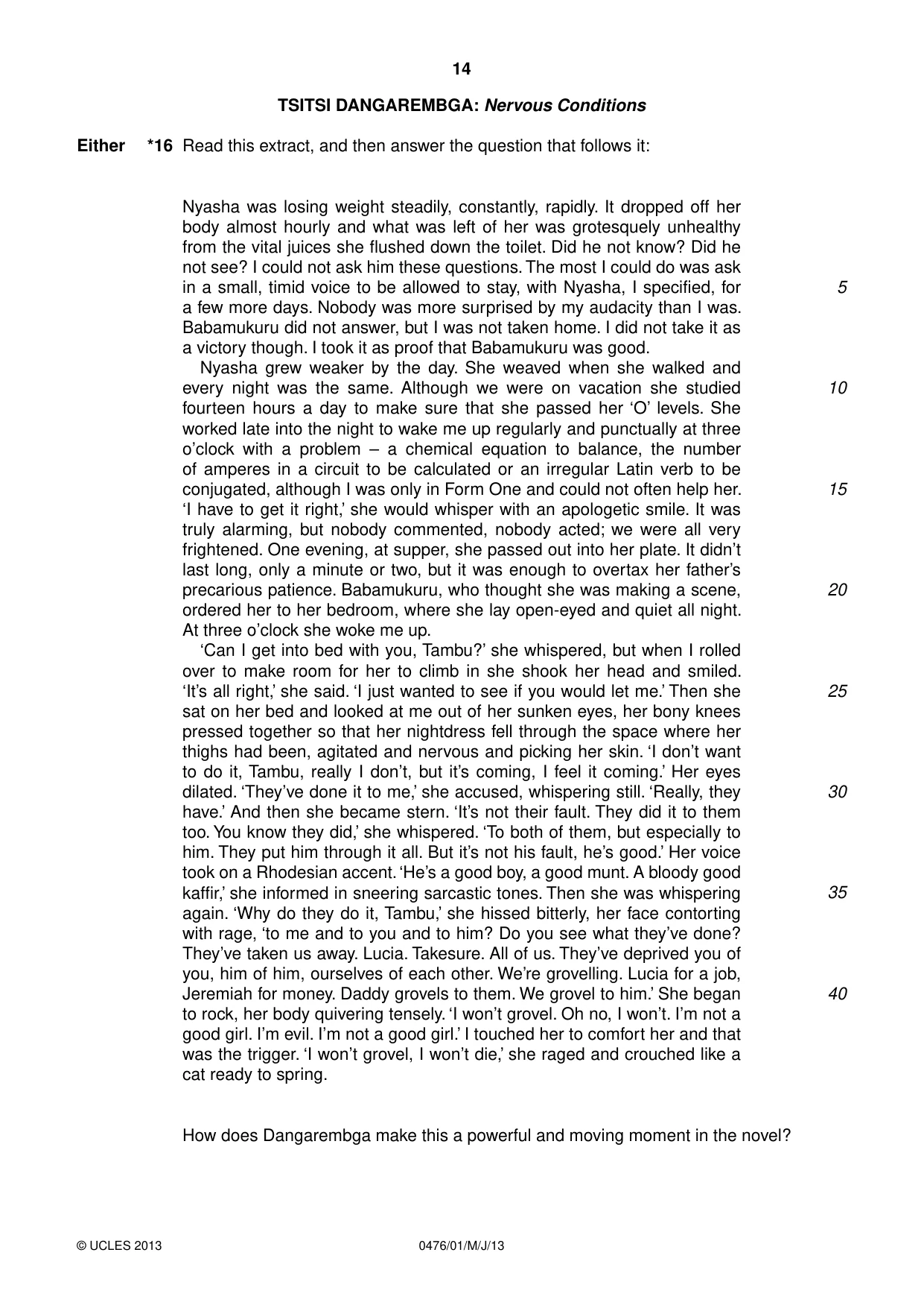 Cambridge IGCSE English - Literature (UK) 0476 2013 May/June Paper 1 · Variant 1 question paper, page 14 of 24