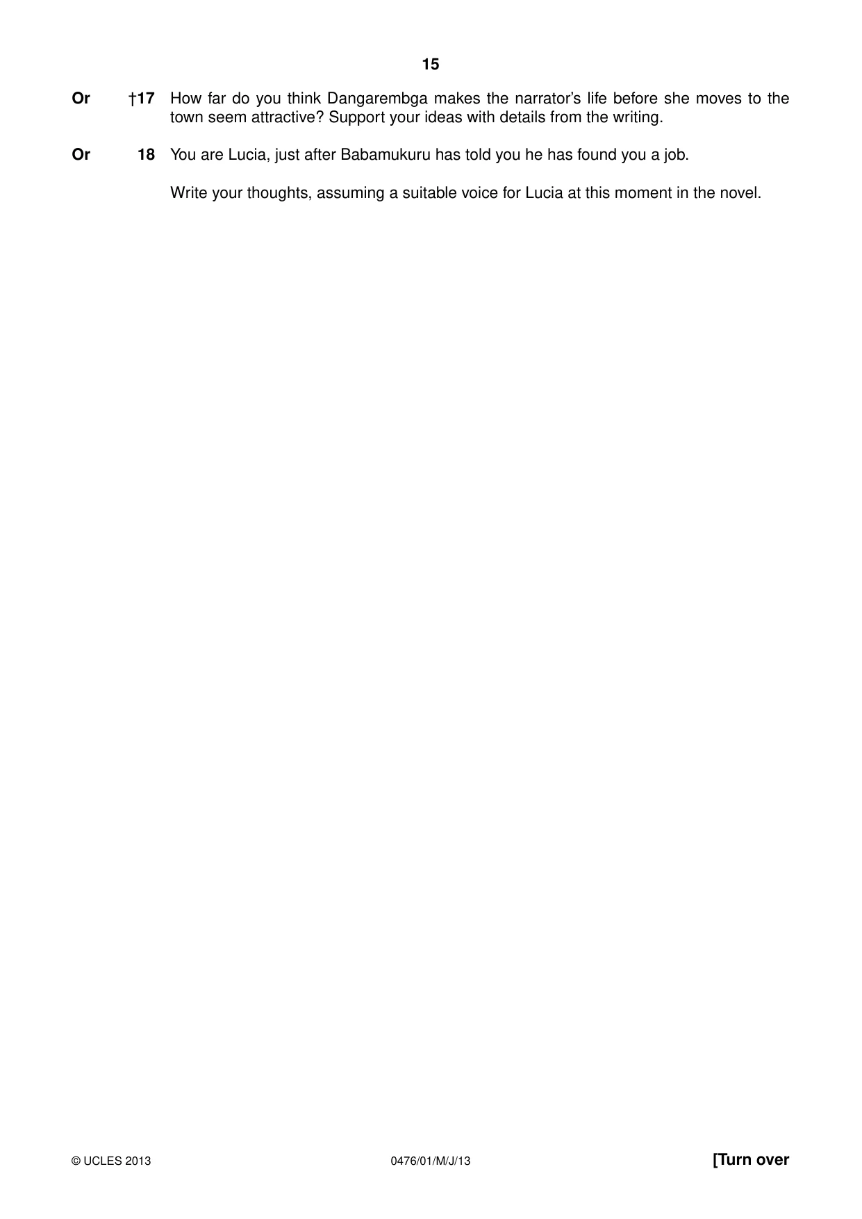 Cambridge IGCSE English - Literature (UK) 0476 2013 May/June Paper 1 · Variant 1 question paper, page 15 of 24