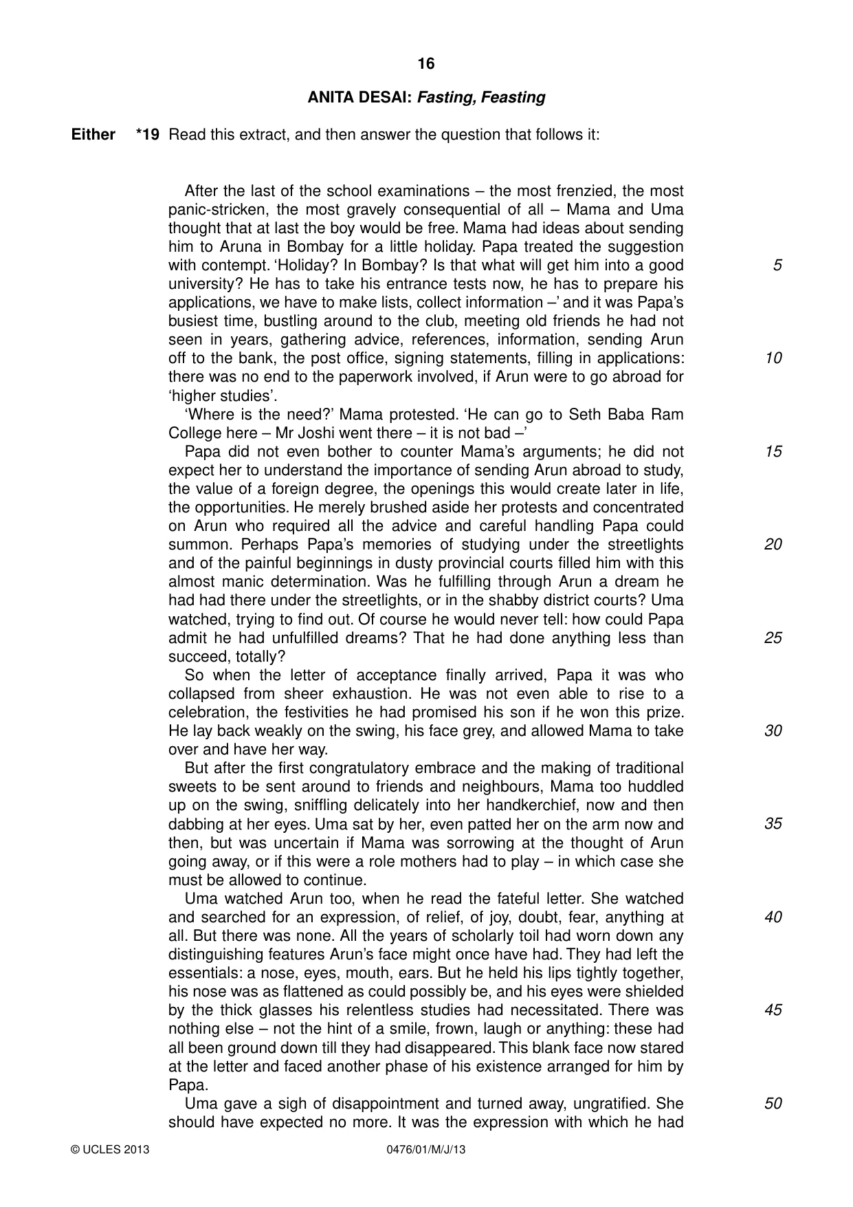Cambridge IGCSE English - Literature (UK) 0476 2013 May/June Paper 1 · Variant 1 question paper, page 16 of 24