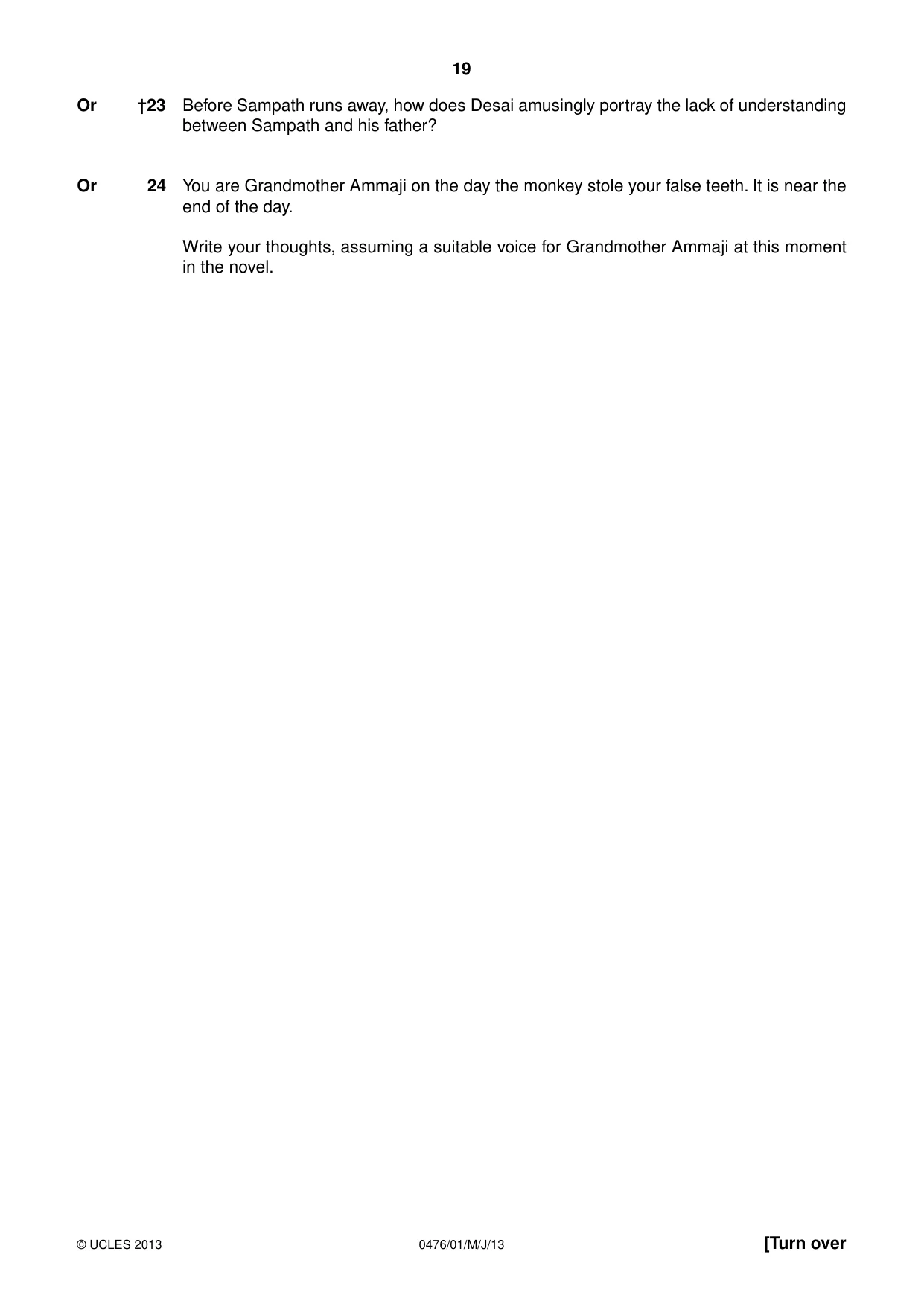 Cambridge IGCSE English - Literature (UK) 0476 2013 May/June Paper 1 · Variant 1 question paper, page 19 of 24