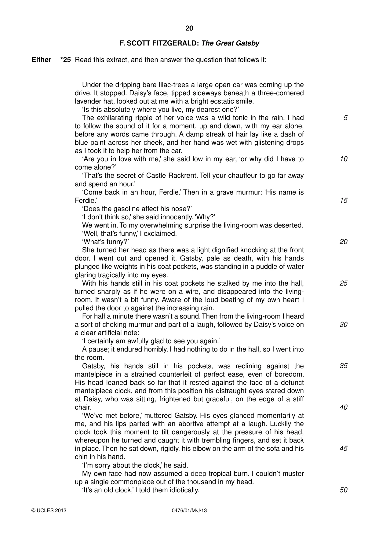 Cambridge IGCSE English - Literature (UK) 0476 2013 May/June Paper 1 · Variant 1 question paper, page 20 of 24