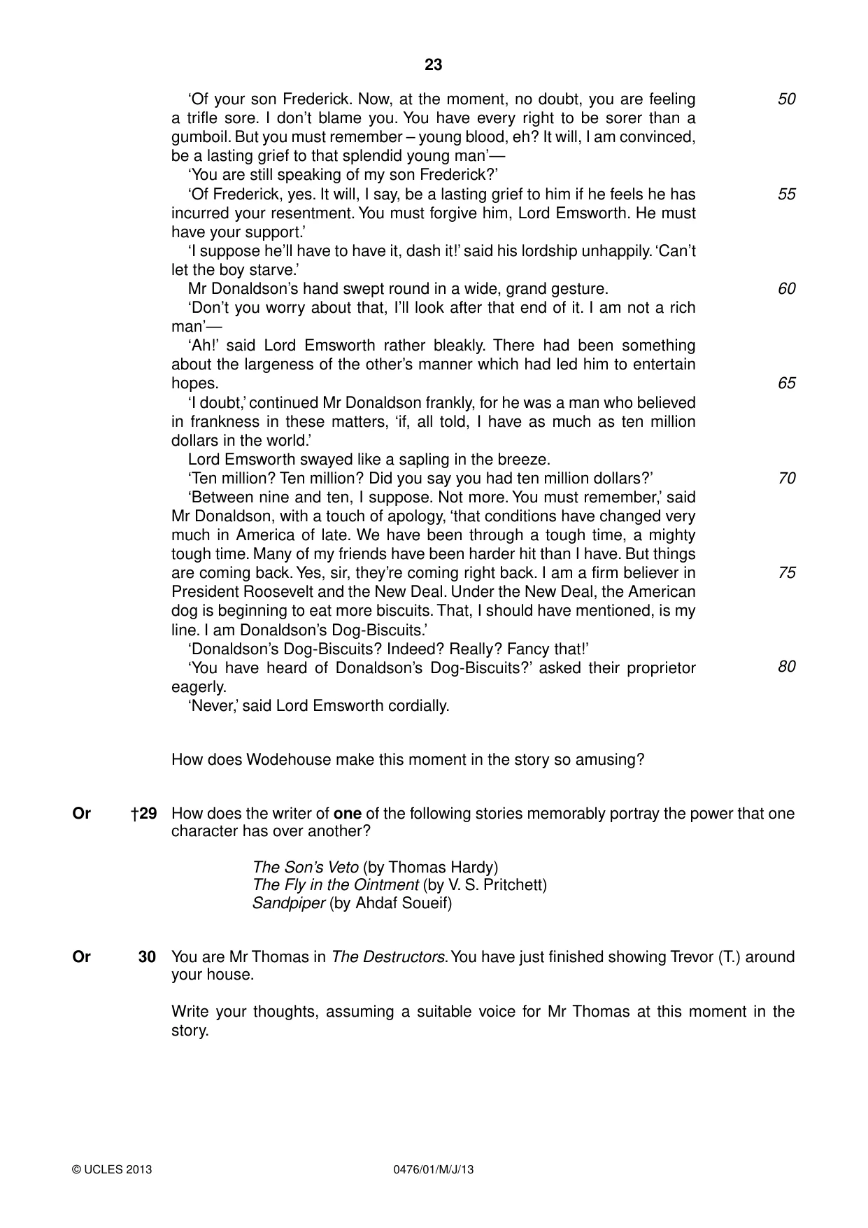 Cambridge IGCSE English - Literature (UK) 0476 2013 May/June Paper 1 · Variant 1 question paper, page 23 of 24