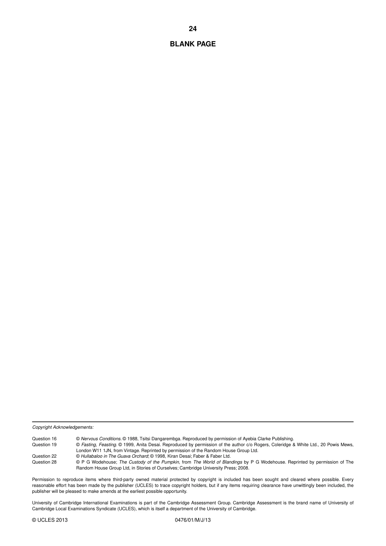 Cambridge IGCSE English - Literature (UK) 0476 2013 May/June Paper 1 · Variant 1 question paper, page 24 of 24