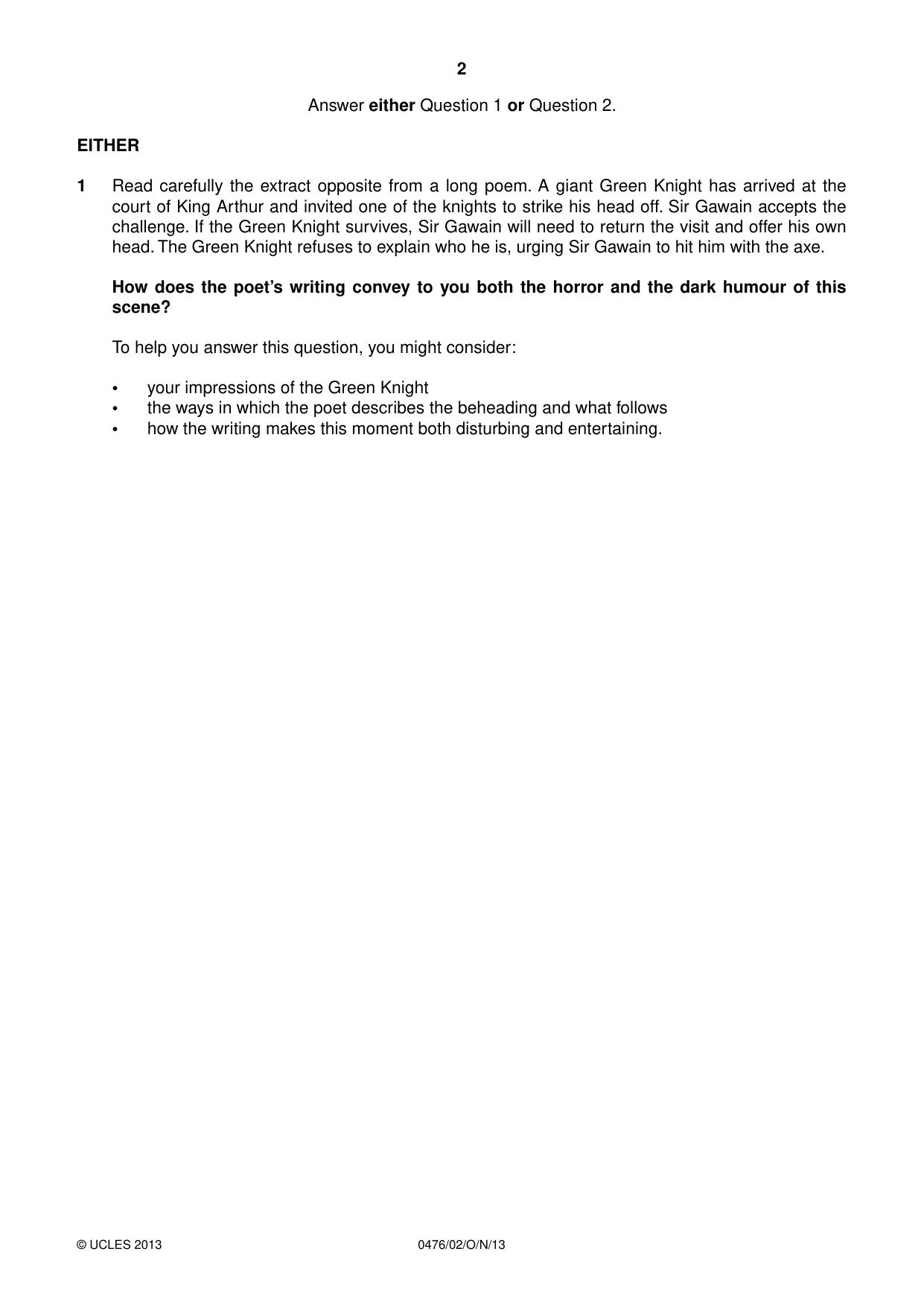 Cambridge IGCSE English - Literature (UK) 0476 2013 Oct/Nov Paper 2 · Variant 0 question paper, page 2 of 8