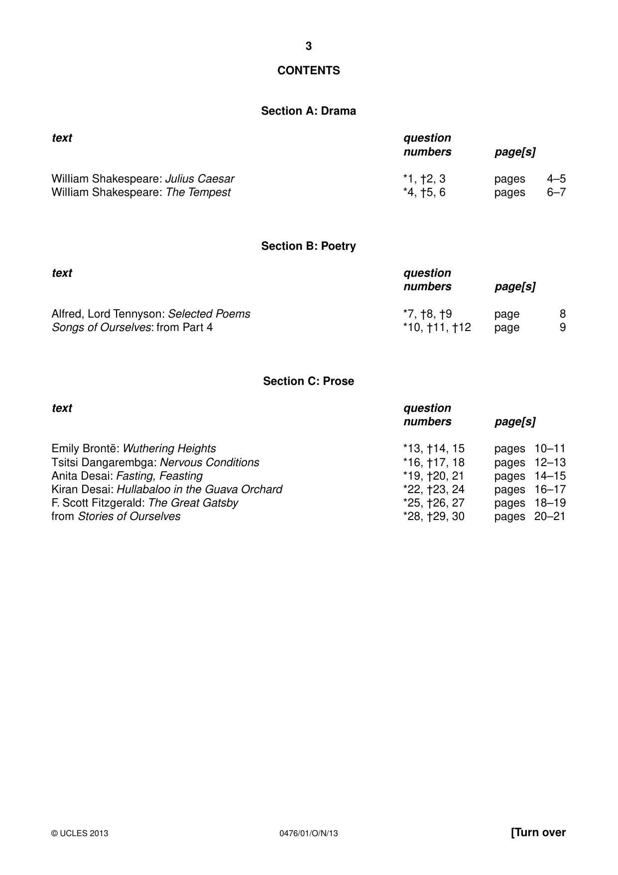 Cambridge IGCSE English - Literature (UK) 0476 2013 Oct/Nov Paper 1 · Variant 1 question paper, page 3 of 24