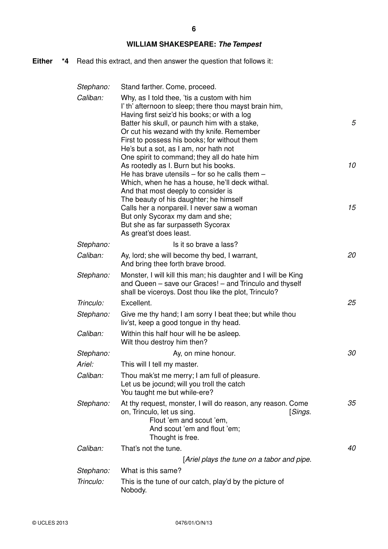Cambridge IGCSE English - Literature (UK) 0476 2013 Oct/Nov Paper 1 · Variant 1 question paper, page 6 of 24