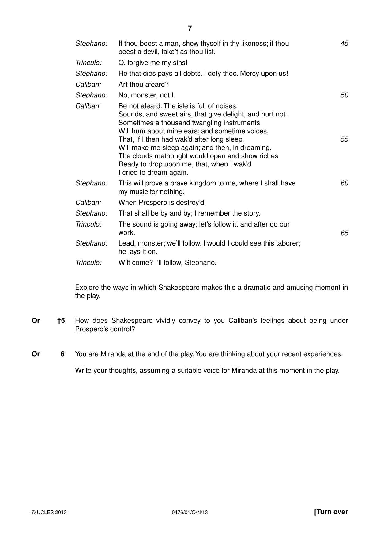 Cambridge IGCSE English - Literature (UK) 0476 2013 Oct/Nov Paper 1 · Variant 1 question paper, page 7 of 24