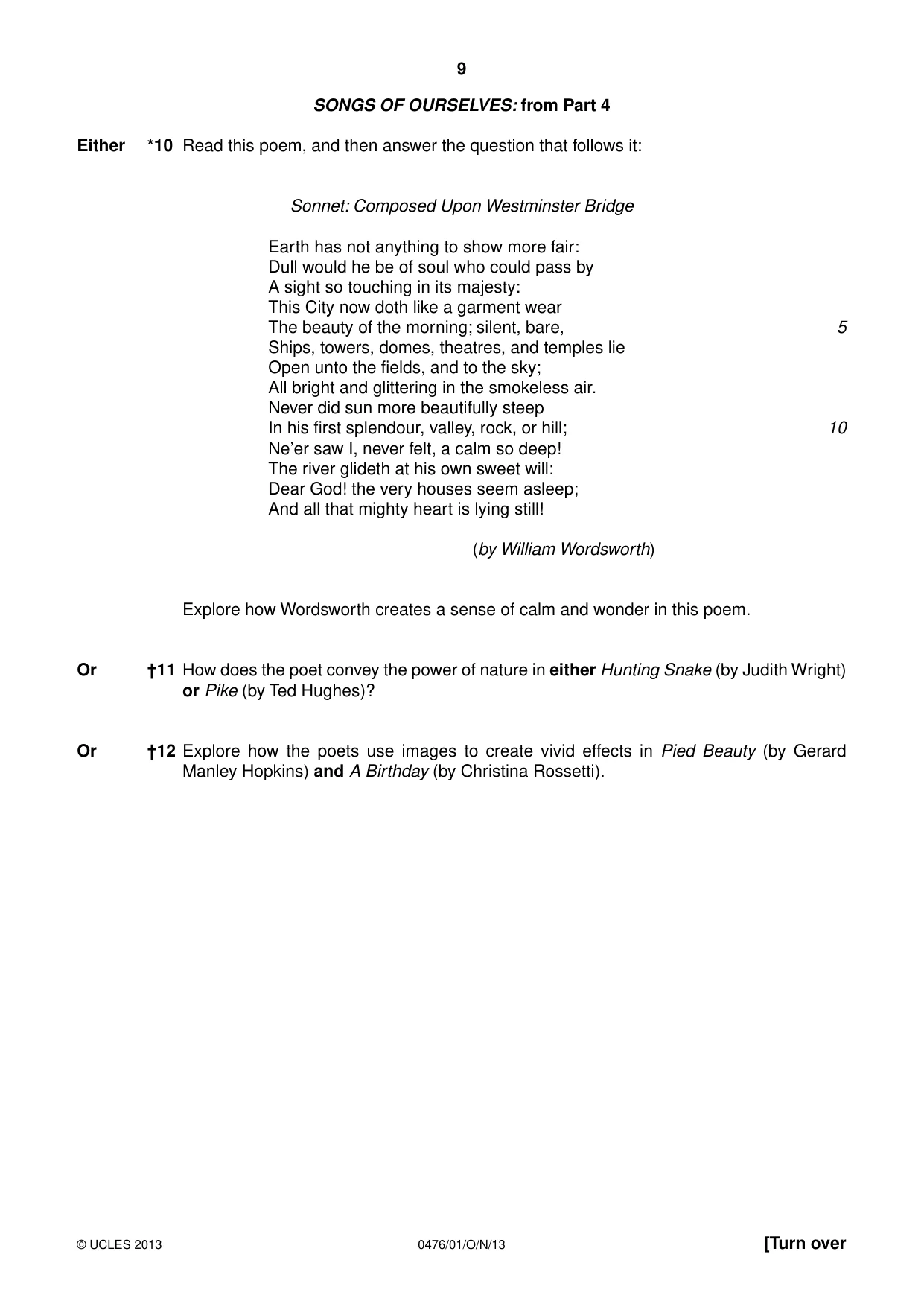 Cambridge IGCSE English - Literature (UK) 0476 2013 Oct/Nov Paper 1 · Variant 1 question paper, page 9 of 24