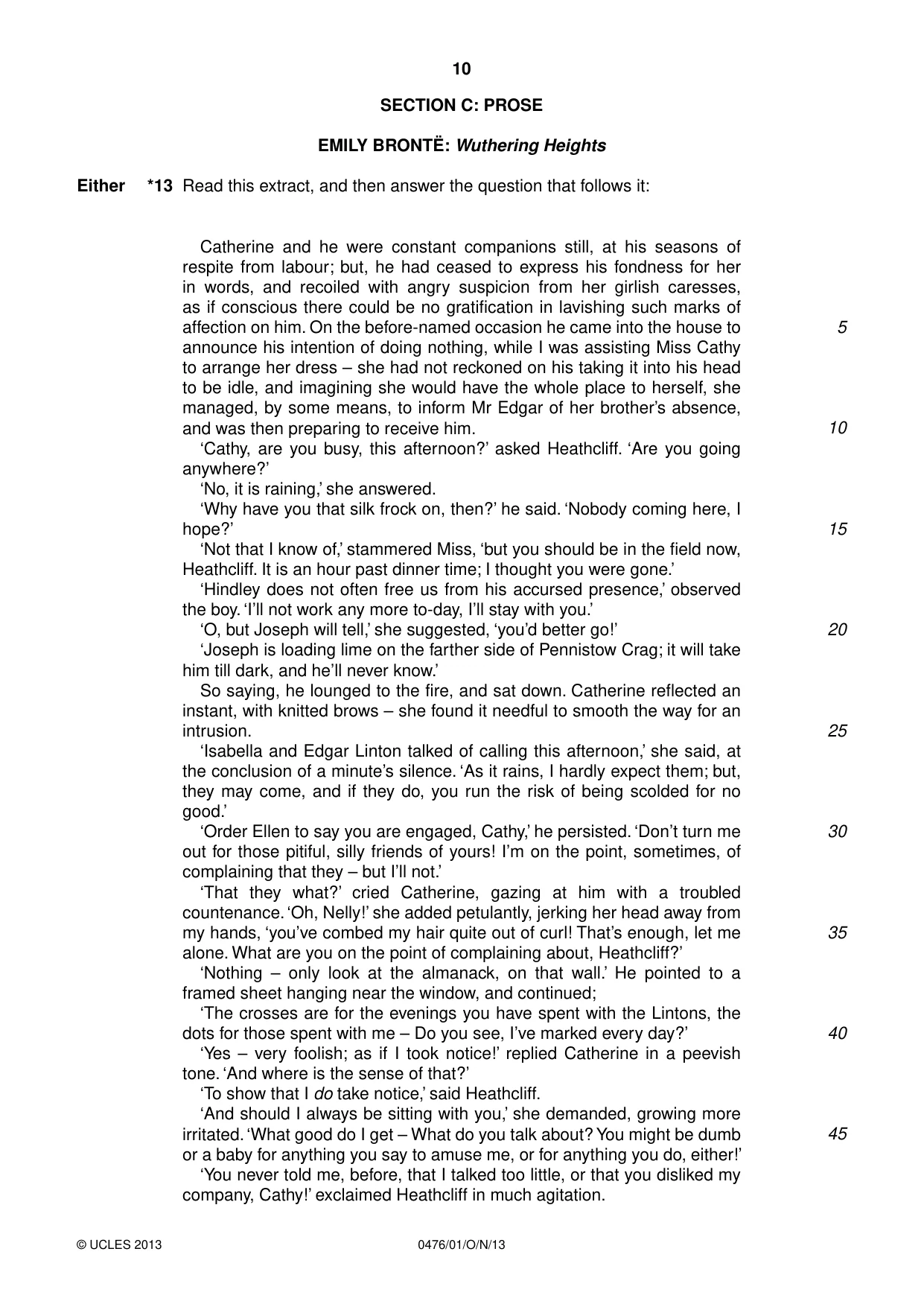 Cambridge IGCSE English - Literature (UK) 0476 2013 Oct/Nov Paper 1 · Variant 1 question paper, page 10 of 24