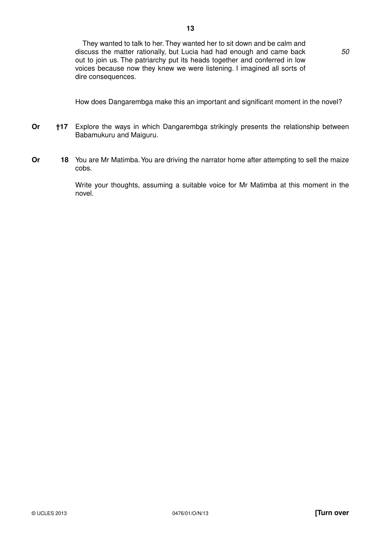 Cambridge IGCSE English - Literature (UK) 0476 2013 Oct/Nov Paper 1 · Variant 1 question paper, page 13 of 24