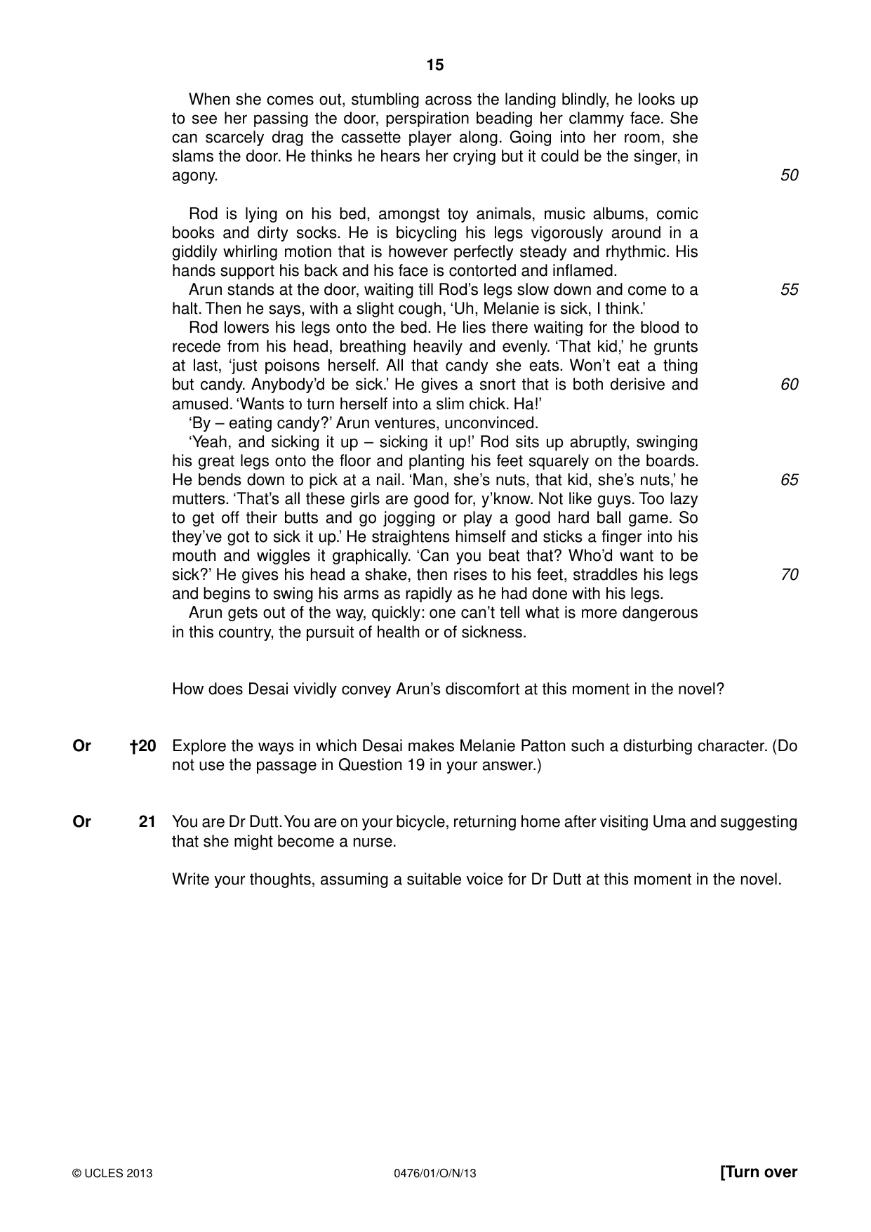 Cambridge IGCSE English - Literature (UK) 0476 2013 Oct/Nov Paper 1 · Variant 1 question paper, page 15 of 24