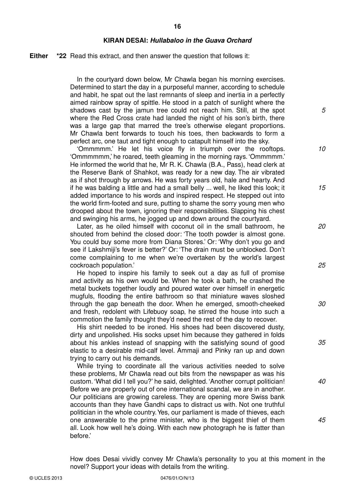 Cambridge IGCSE English - Literature (UK) 0476 2013 Oct/Nov Paper 1 · Variant 1 question paper, page 16 of 24
