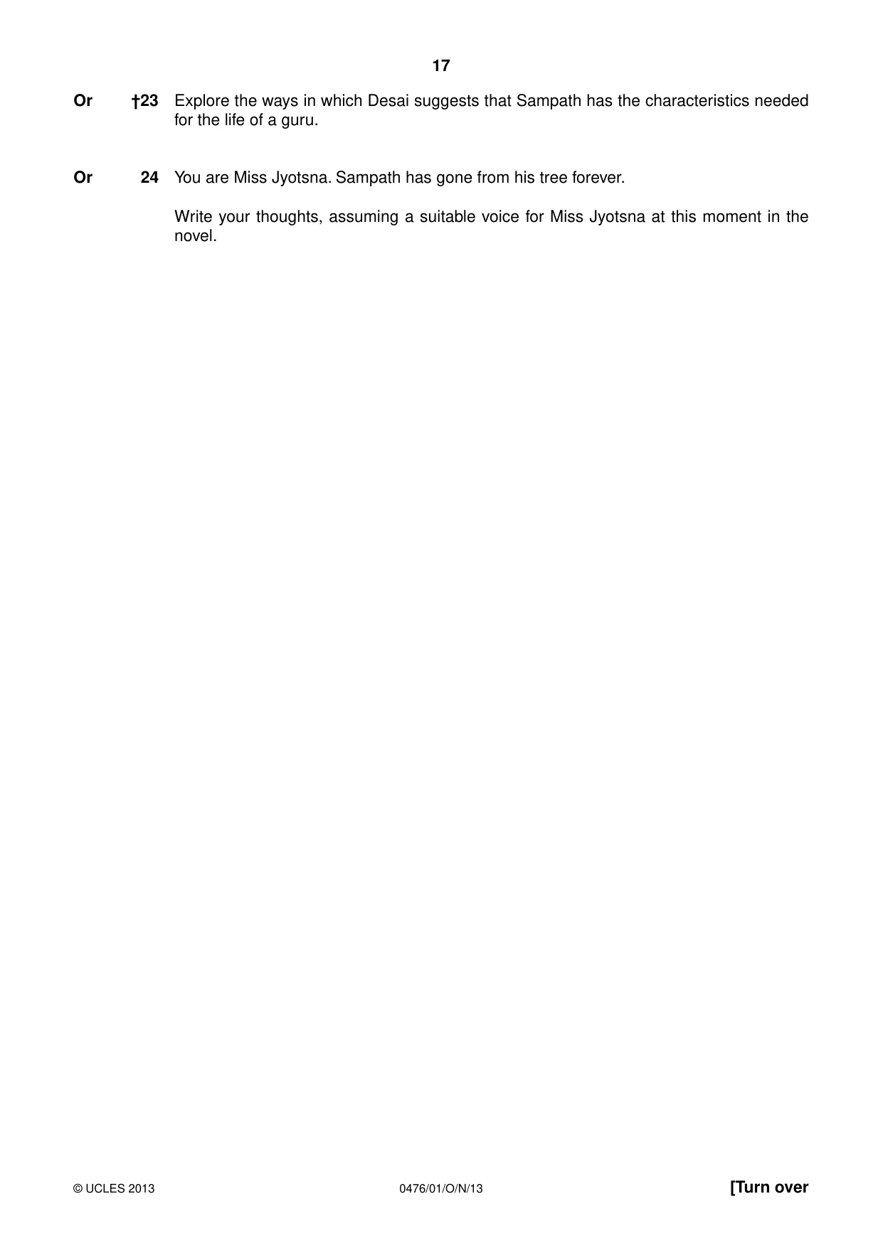 Cambridge IGCSE English - Literature (UK) 0476 2013 Oct/Nov Paper 1 · Variant 1 question paper, page 17 of 24