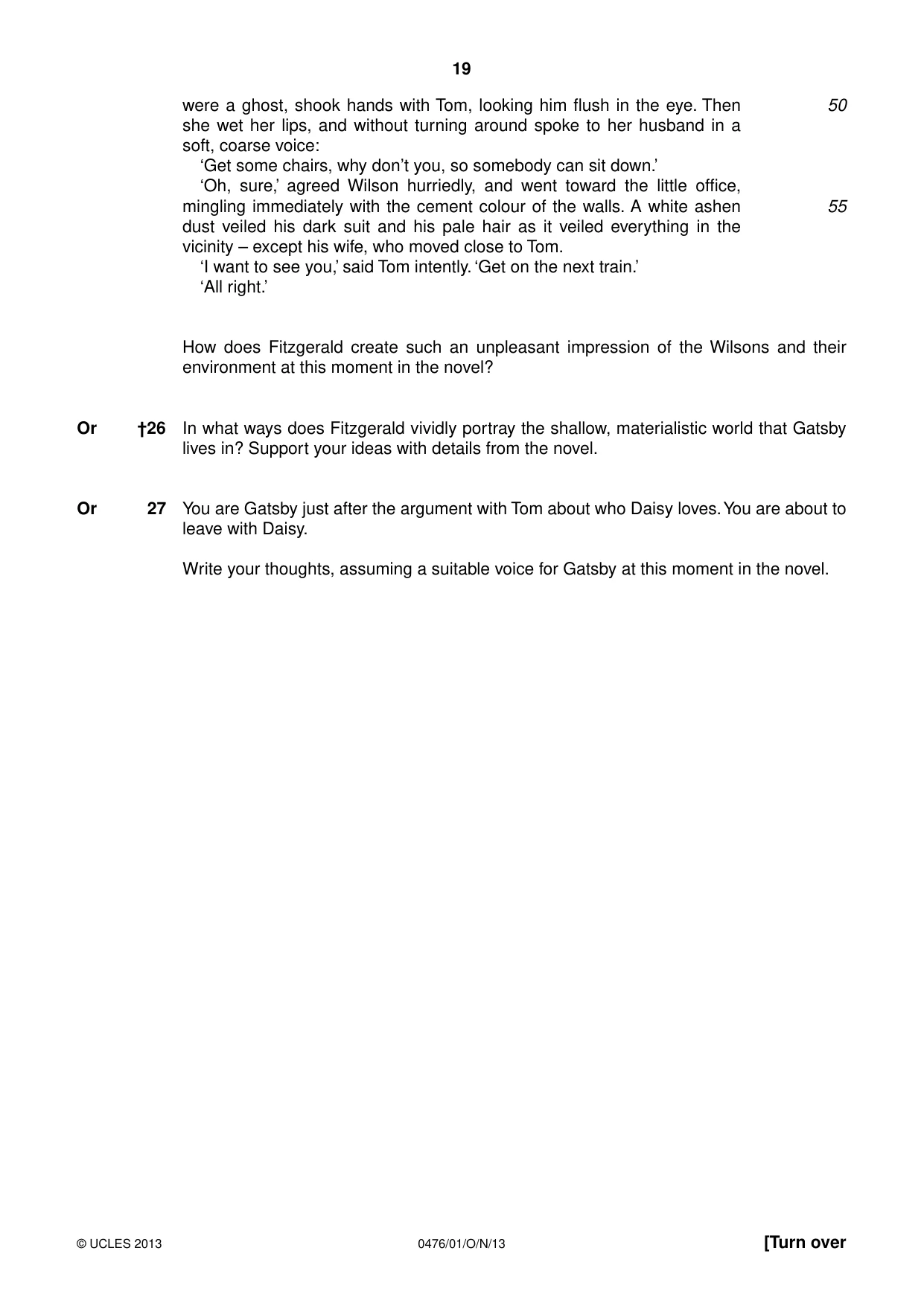 Cambridge IGCSE English - Literature (UK) 0476 2013 Oct/Nov Paper 1 · Variant 1 question paper, page 19 of 24