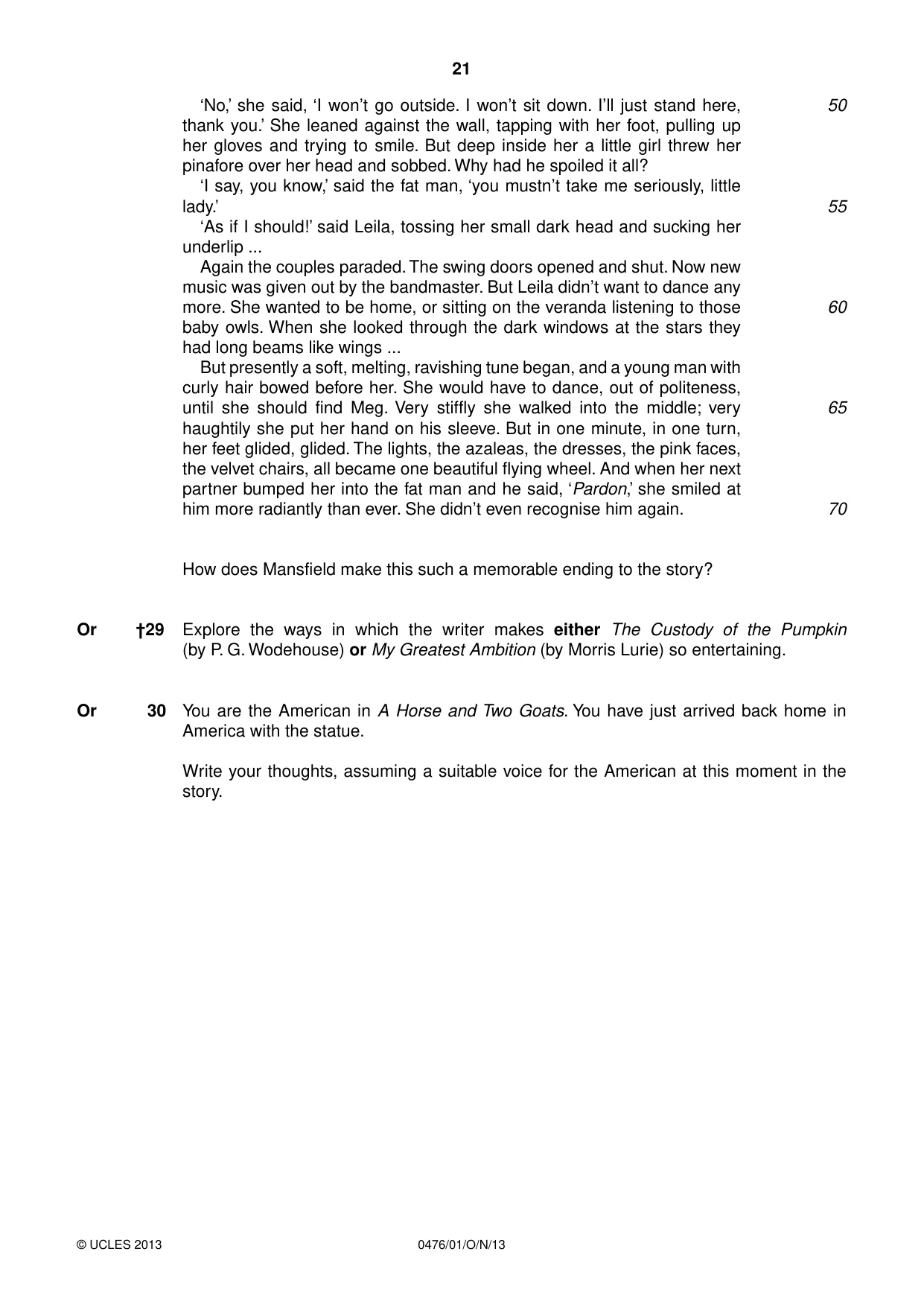 Cambridge IGCSE English - Literature (UK) 0476 2013 Oct/Nov Paper 1 · Variant 1 question paper, page 21 of 24