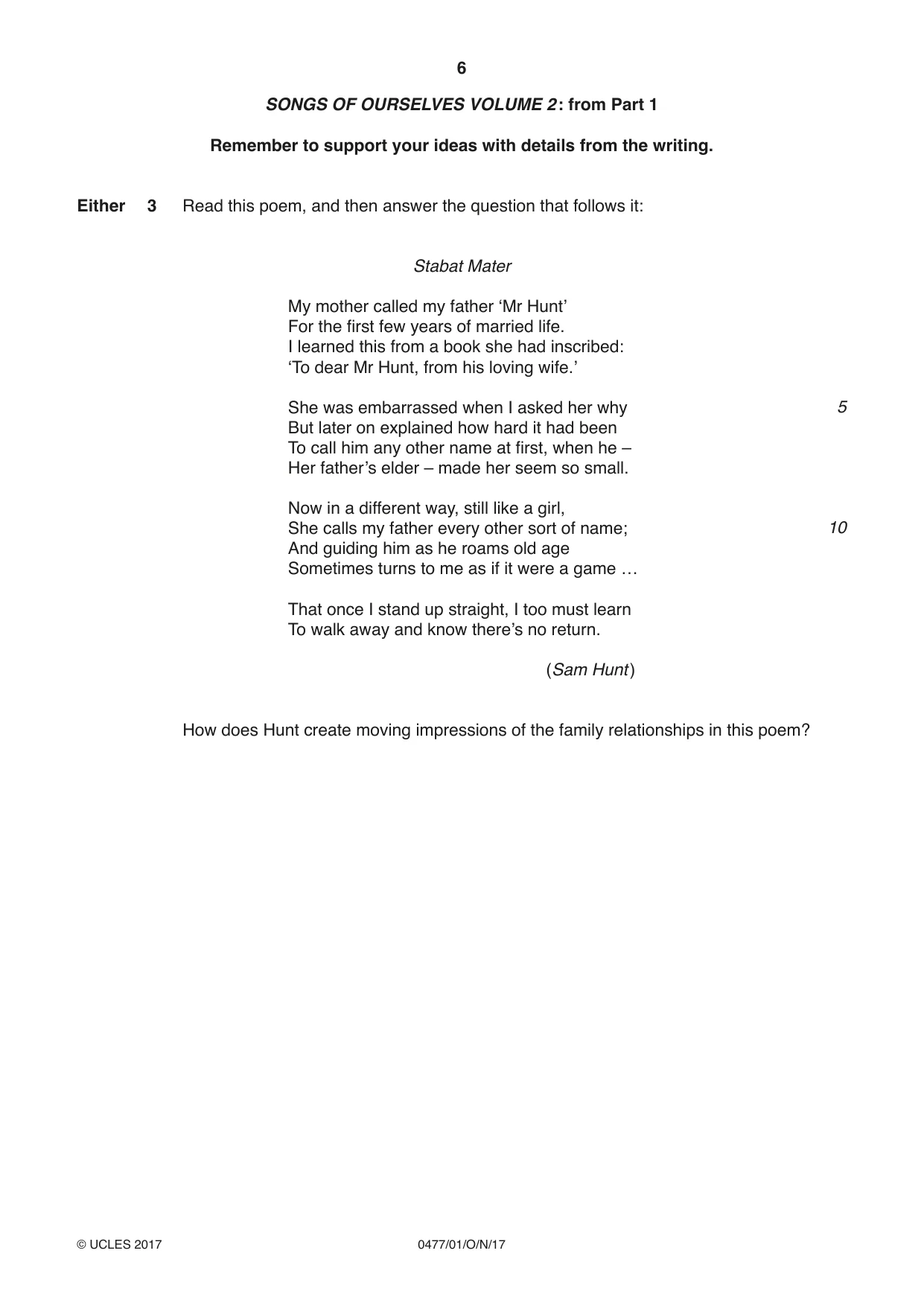 Cambridge IGCSE English - Literature (9-1) (UK only) 0477 2017 Oct/Nov Paper 1 · Variant 0 question paper, page 6 of 24