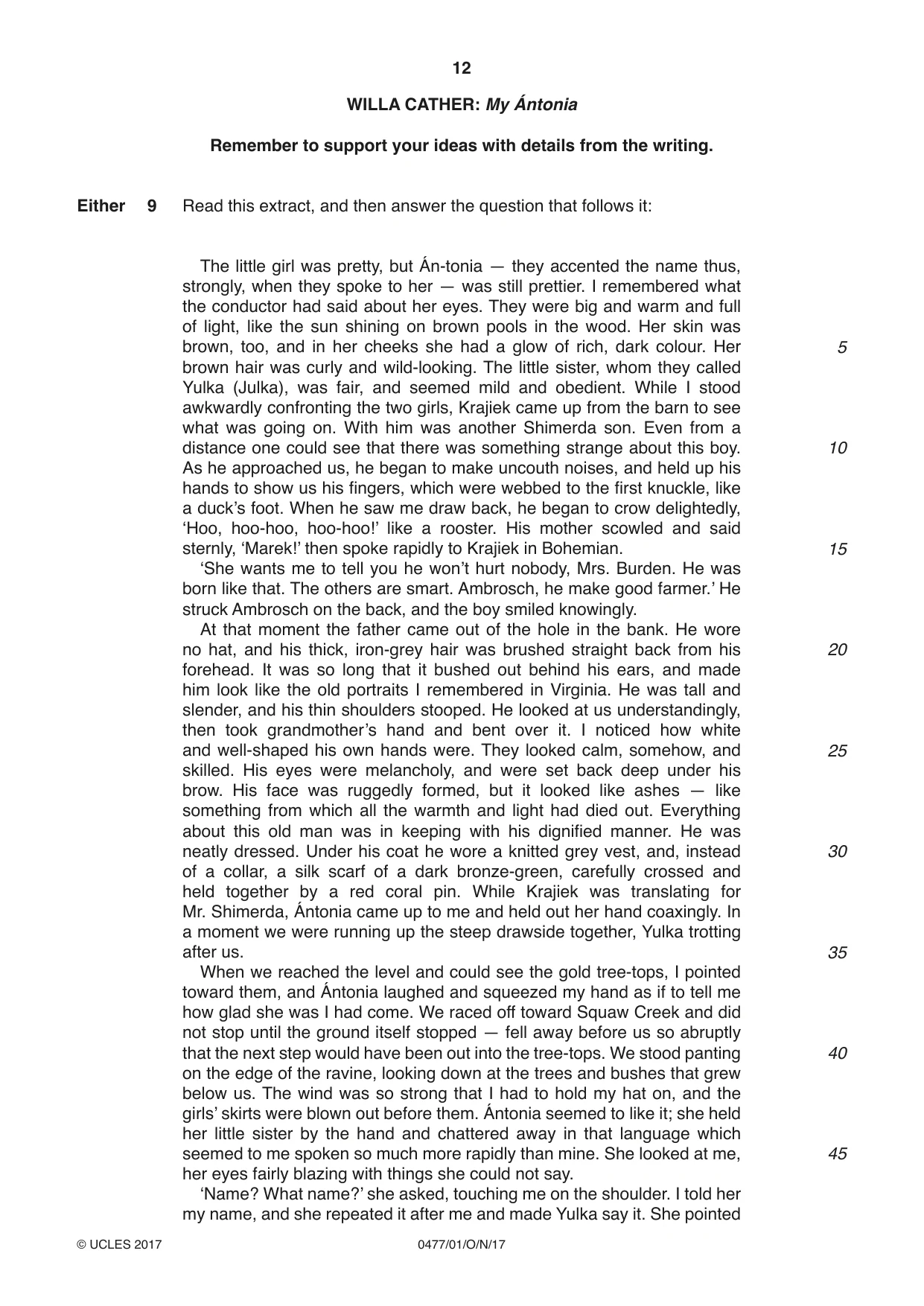 Cambridge IGCSE English - Literature (9-1) (UK only) 0477 2017 Oct/Nov Paper 1 · Variant 0 question paper, page 12 of 24