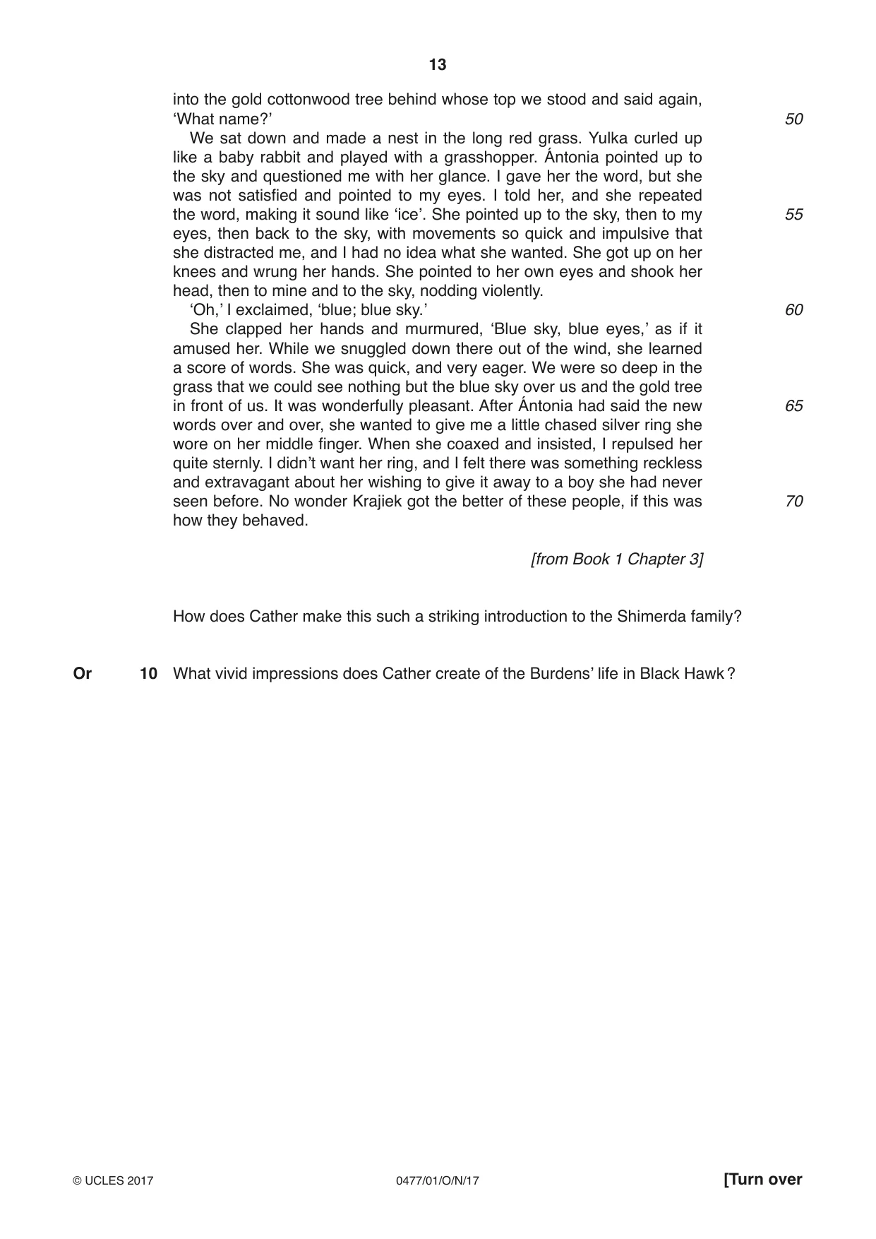 Cambridge IGCSE English - Literature (9-1) (UK only) 0477 2017 Oct/Nov Paper 1 · Variant 0 question paper, page 13 of 24