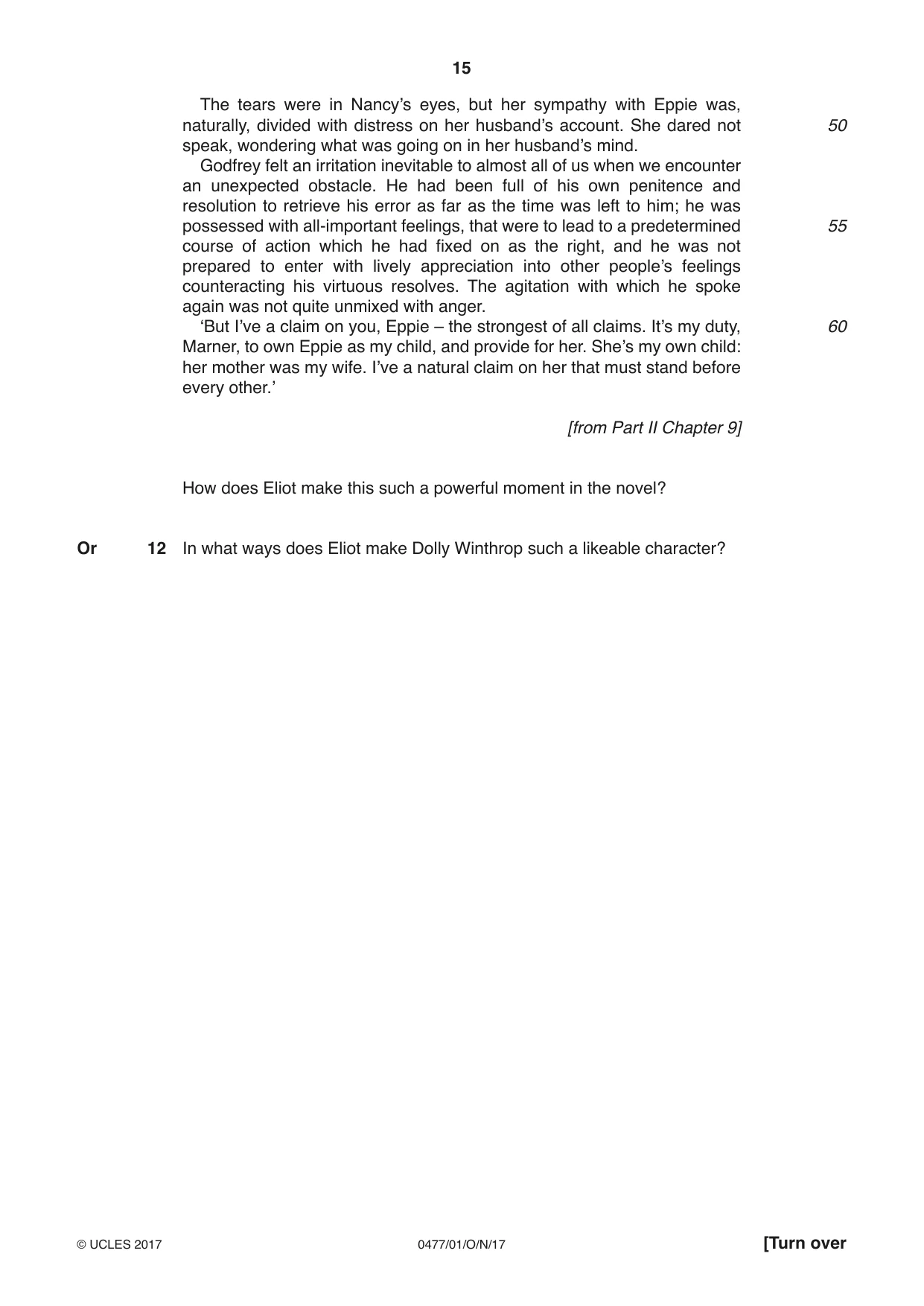 Cambridge IGCSE English - Literature (9-1) (UK only) 0477 2017 Oct/Nov Paper 1 · Variant 0 question paper, page 15 of 24