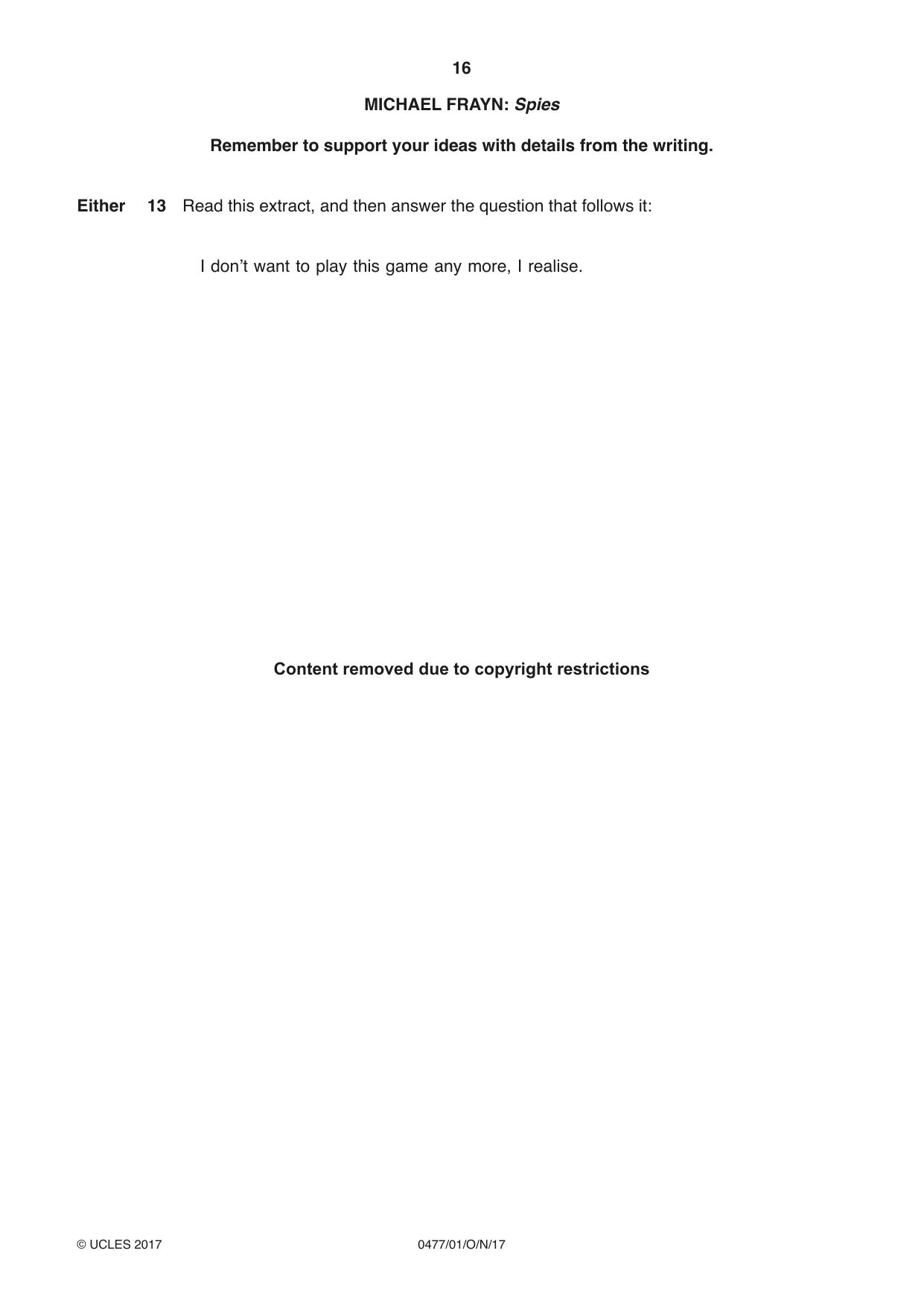 Cambridge IGCSE English - Literature (9-1) (UK only) 0477 2017 Oct/Nov Paper 1 · Variant 0 question paper, page 16 of 24