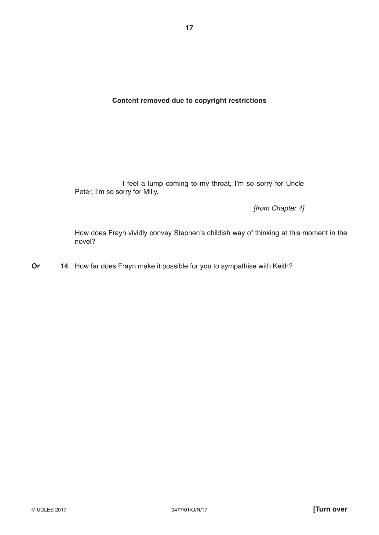 Cambridge IGCSE English - Literature (9-1) (UK only) 0477 2017 Oct/Nov Paper 1 · Variant 0 question paper, page 17 of 24