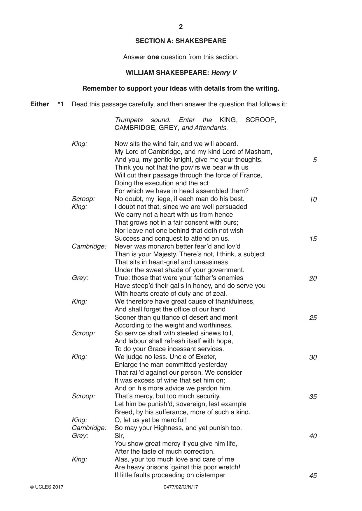 Cambridge IGCSE English - Literature (9-1) (UK only) 0477 2017 Oct/Nov Paper 2 · Variant 0 question paper, page 2 of 12