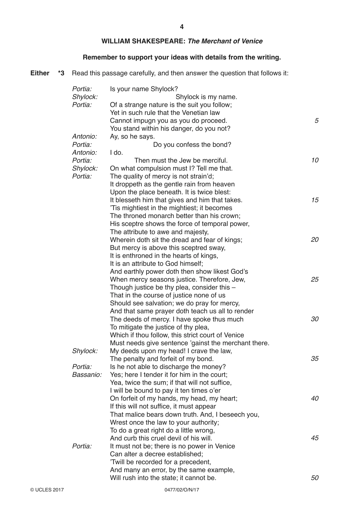 Cambridge IGCSE English - Literature (9-1) (UK only) 0477 2017 Oct/Nov Paper 2 · Variant 0 question paper, page 4 of 12