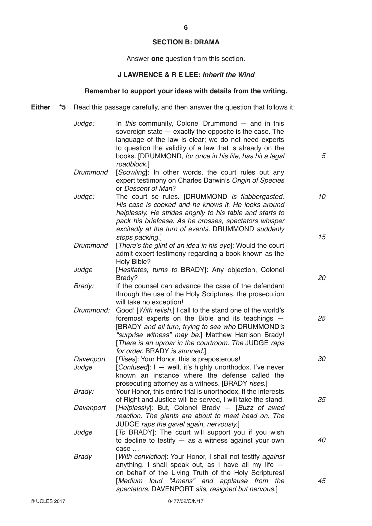 Cambridge IGCSE English - Literature (9-1) (UK only) 0477 2017 Oct/Nov Paper 2 · Variant 0 question paper, page 6 of 12