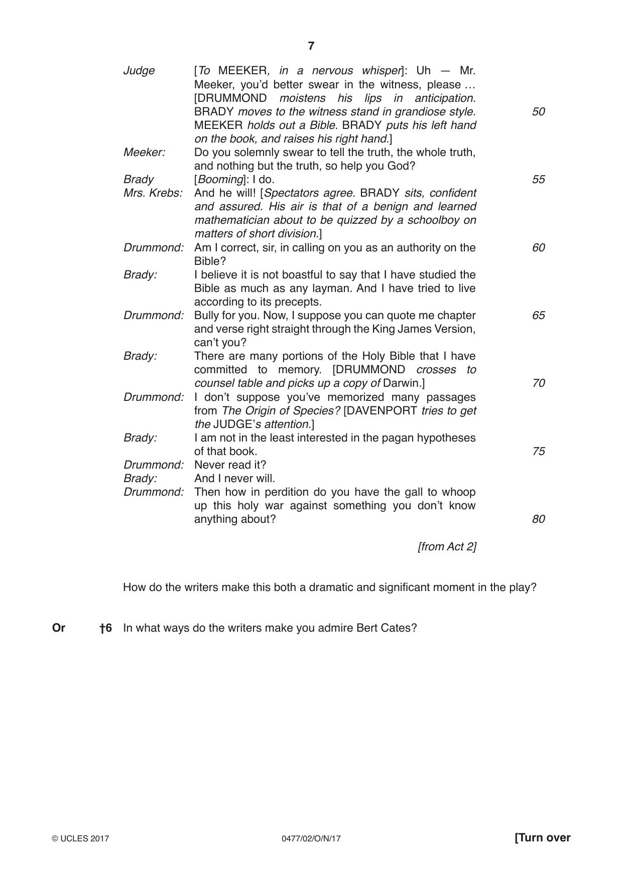 Cambridge IGCSE English - Literature (9-1) (UK only) 0477 2017 Oct/Nov Paper 2 · Variant 0 question paper, page 7 of 12