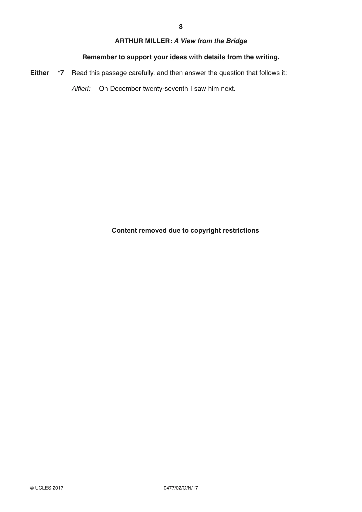 Cambridge IGCSE English - Literature (9-1) (UK only) 0477 2017 Oct/Nov Paper 2 · Variant 0 question paper, page 8 of 12