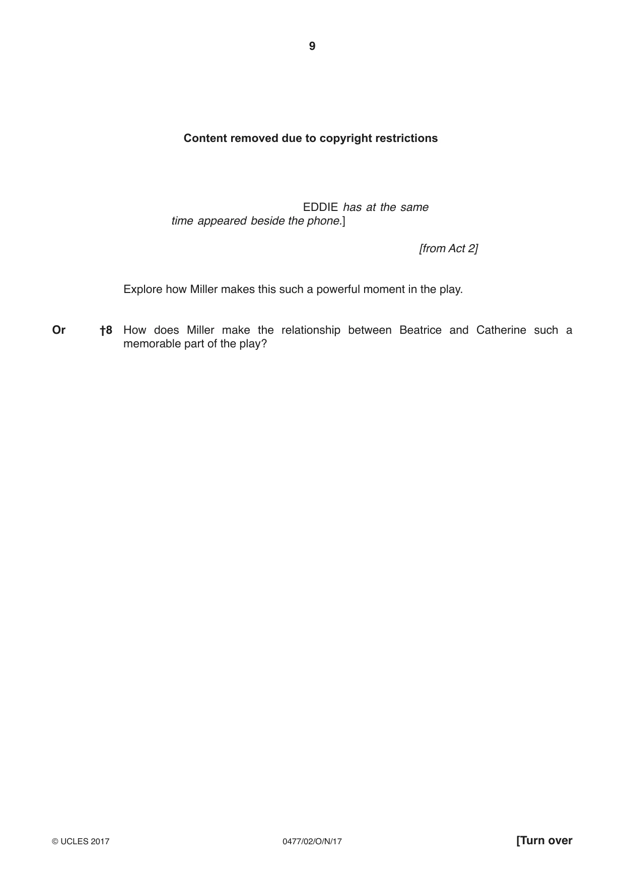 Cambridge IGCSE English - Literature (9-1) (UK only) 0477 2017 Oct/Nov Paper 2 · Variant 0 question paper, page 9 of 12