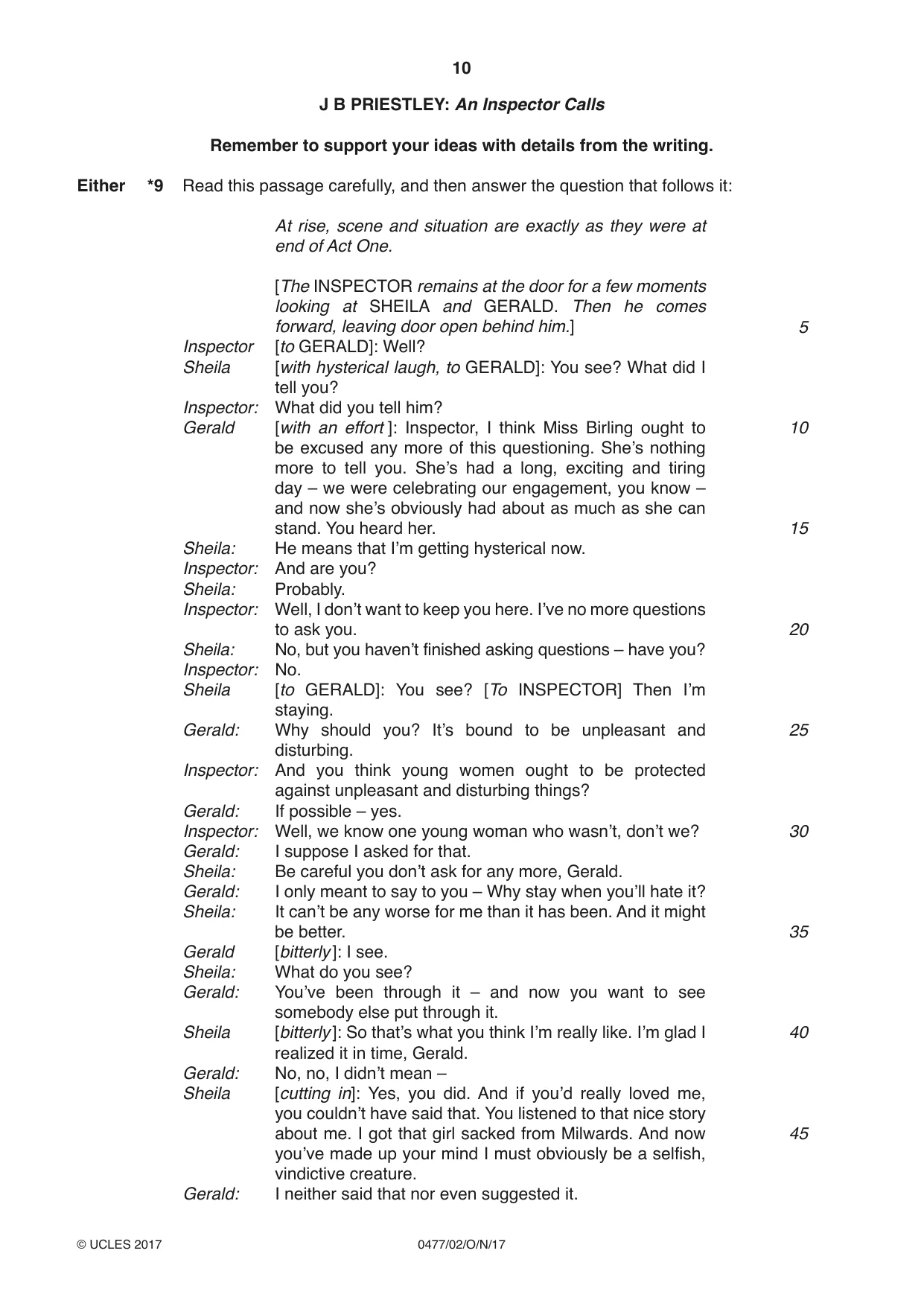 Cambridge IGCSE English - Literature (9-1) (UK only) 0477 2017 Oct/Nov Paper 2 · Variant 0 question paper, page 10 of 12