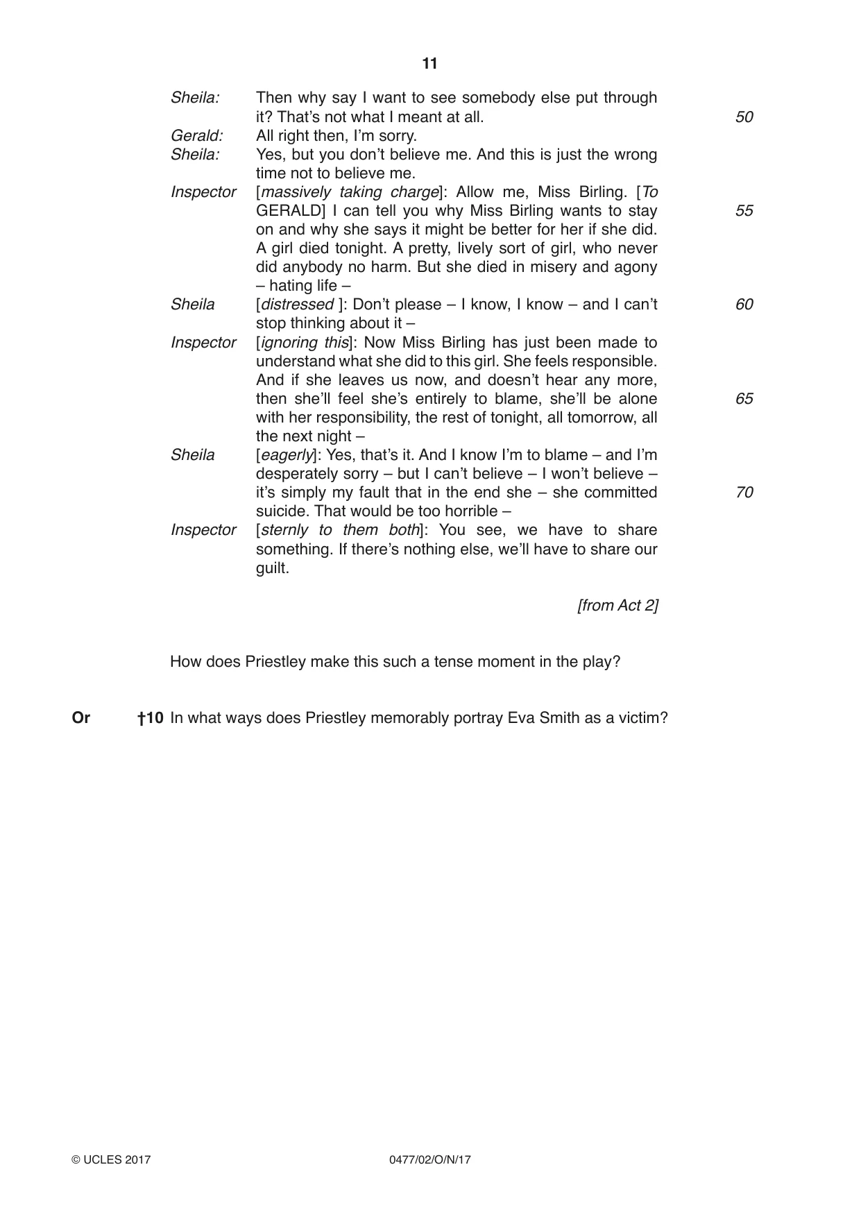 Cambridge IGCSE English - Literature (9-1) (UK only) 0477 2017 Oct/Nov Paper 2 · Variant 0 question paper, page 11 of 12