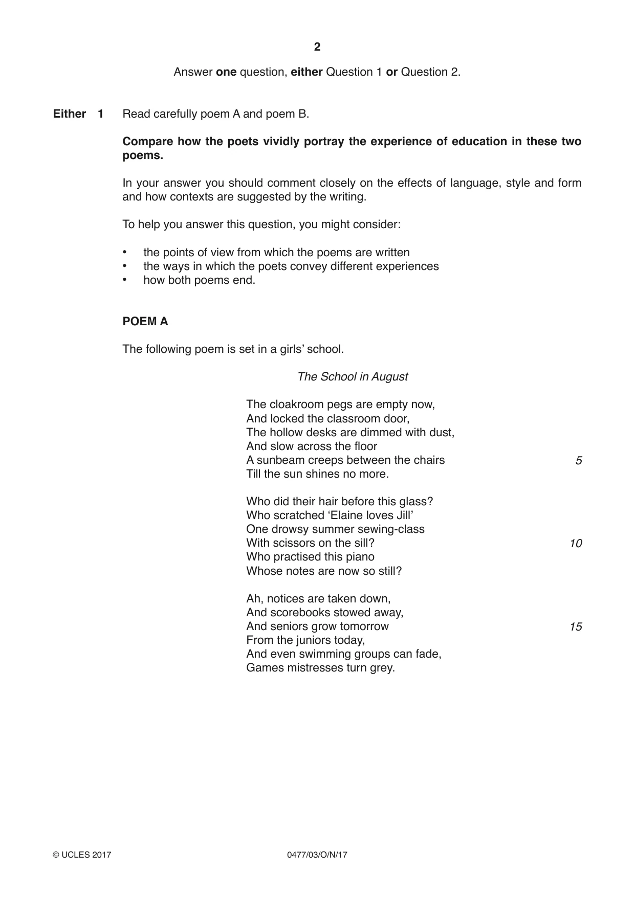 Cambridge IGCSE English - Literature (9-1) (UK only) 0477 2017 Oct/Nov Paper 3 · Variant 1 question paper, page 2 of 8
