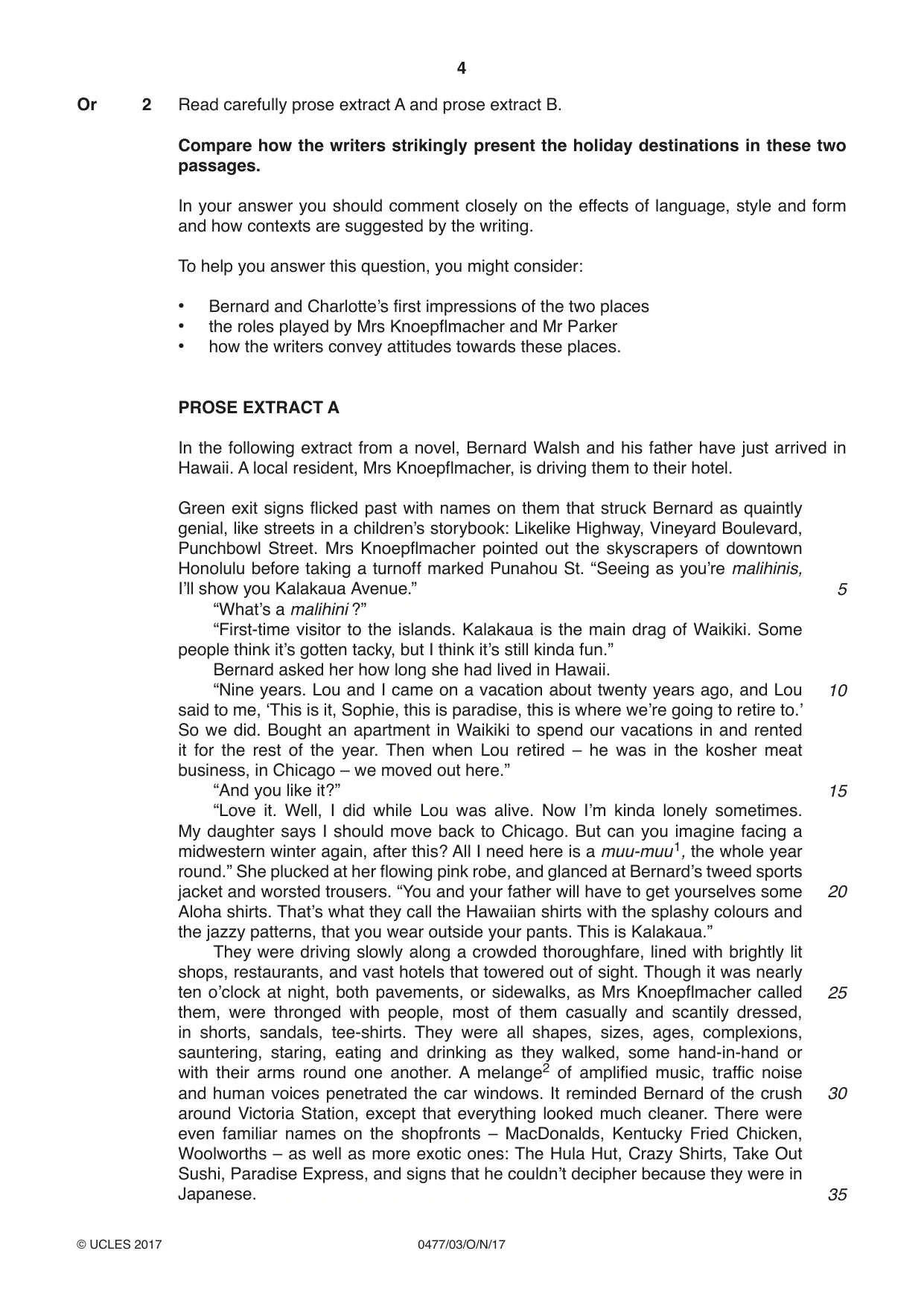 Cambridge IGCSE English - Literature (9-1) (UK only) 0477 2017 Oct/Nov Paper 3 · Variant 1 question paper, page 4 of 8