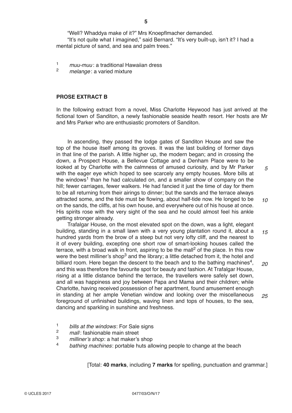 Cambridge IGCSE English - Literature (9-1) (UK only) 0477 2017 Oct/Nov Paper 3 · Variant 1 question paper, page 5 of 8