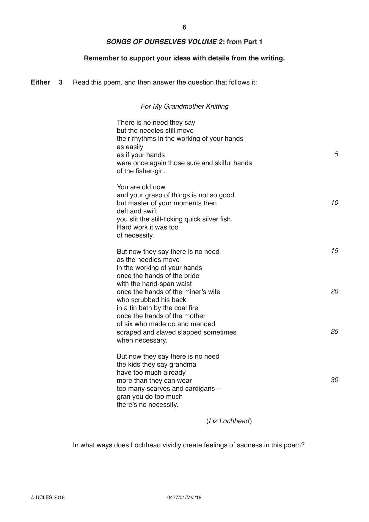 Cambridge IGCSE English - Literature (9-1) (UK only) 0477 2018 May/June Paper 1 · Variant 0 question paper, page 6 of 24