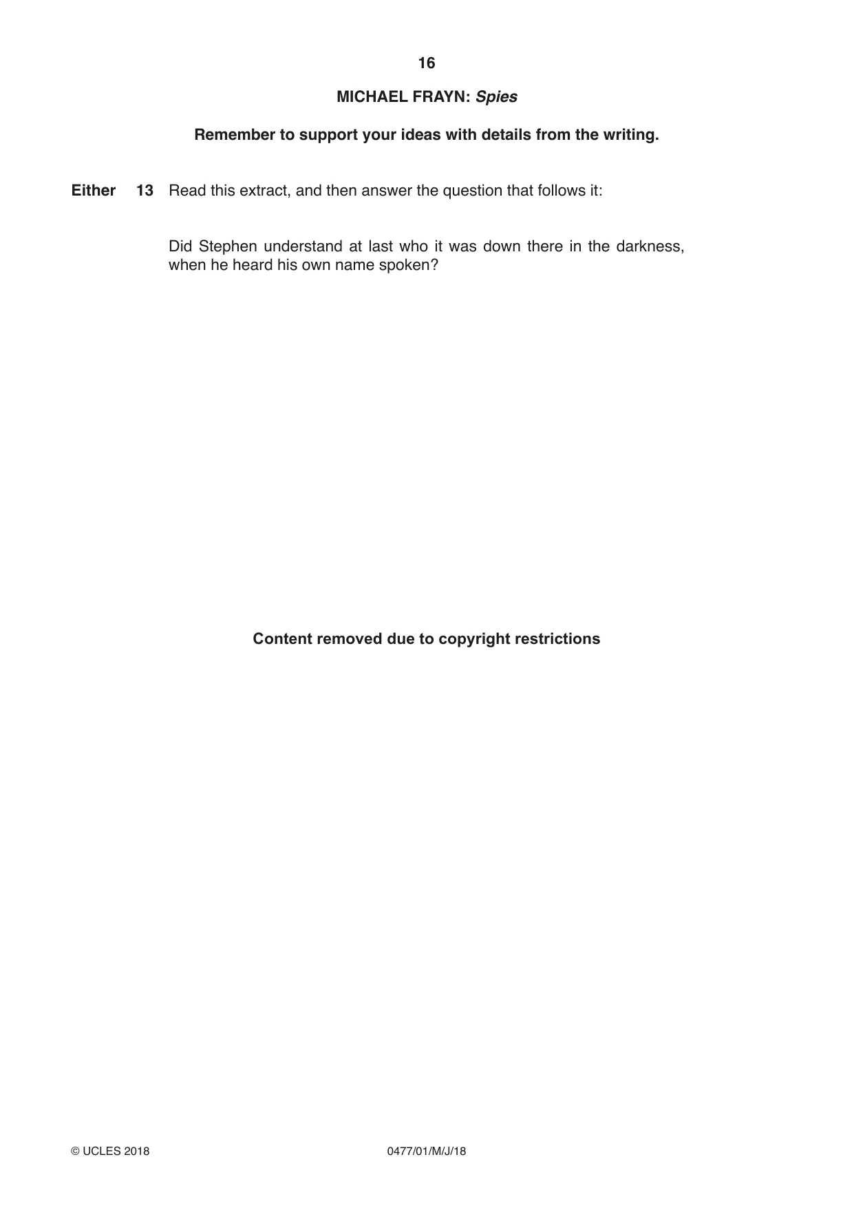 Cambridge IGCSE English - Literature (9-1) (UK only) 0477 2018 May/June Paper 1 · Variant 0 question paper, page 16 of 24